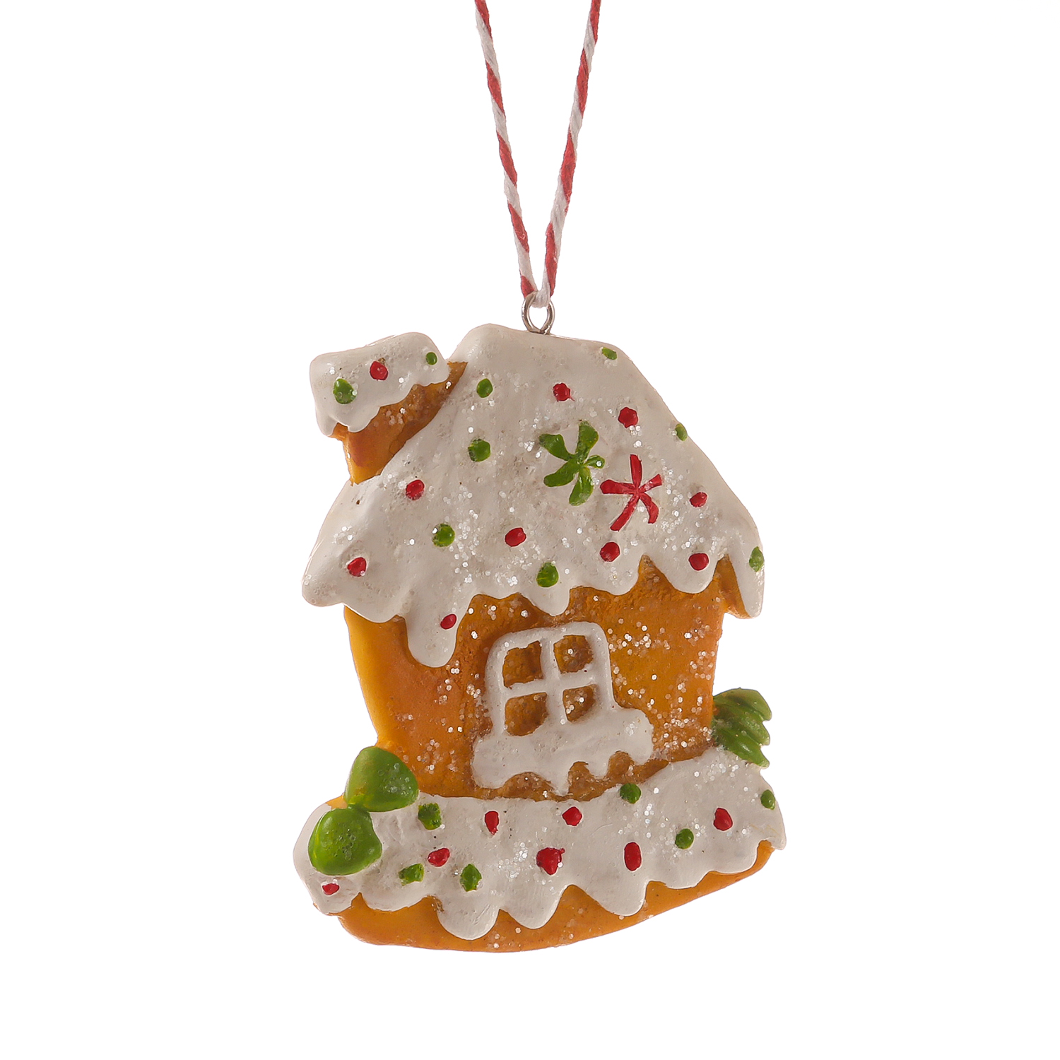 Weihnachtsbaumschmuck LEBKUCHENHAUS - Polyresin - inkl. Aufhänger - matt - H: 9cm - braun
