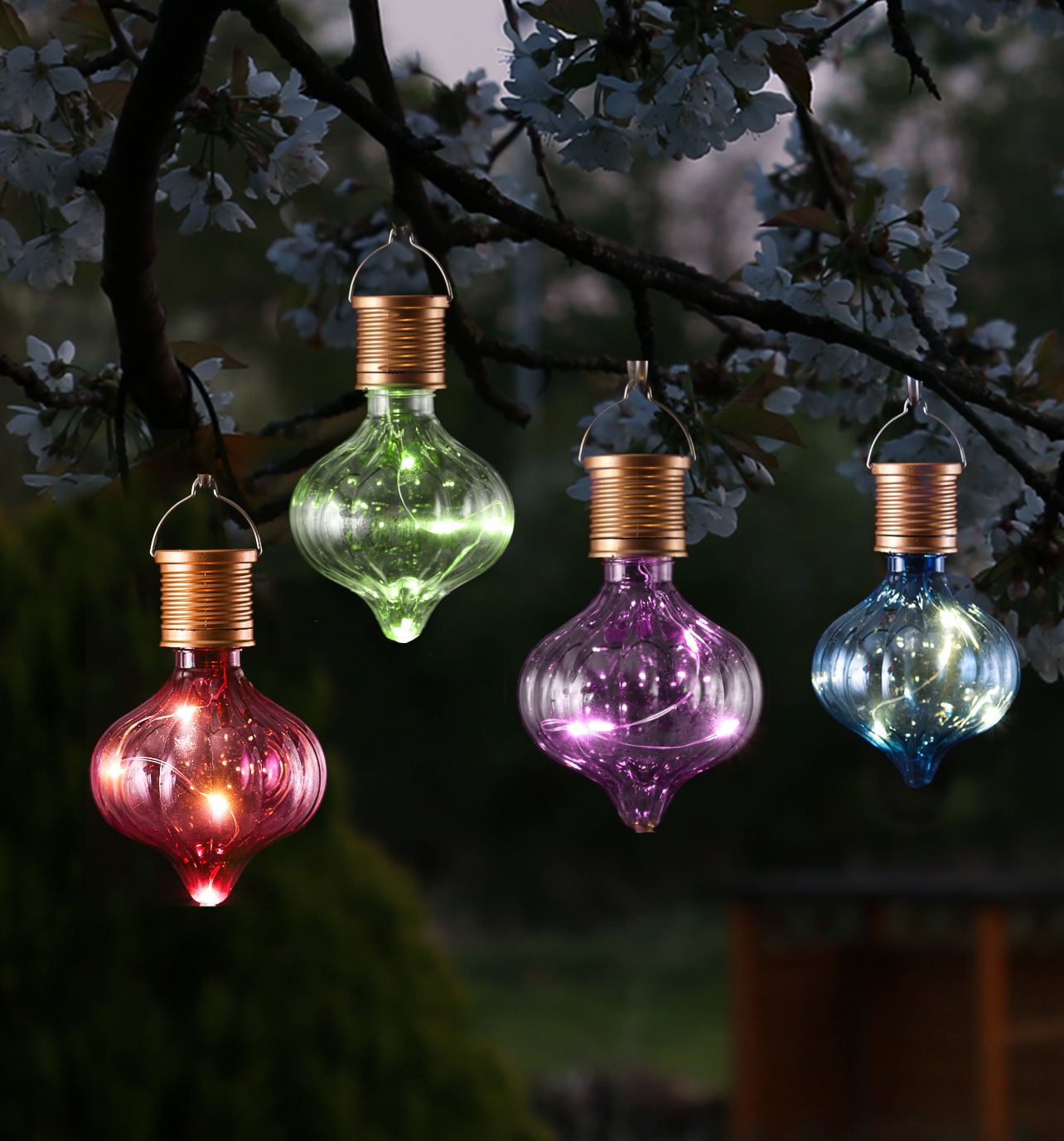 LED Solar Glühbirnen GLOW - Kugelleuchte - warmweiße LED Drahtlichterkette - H: 11,7cm - bunt - 4St.