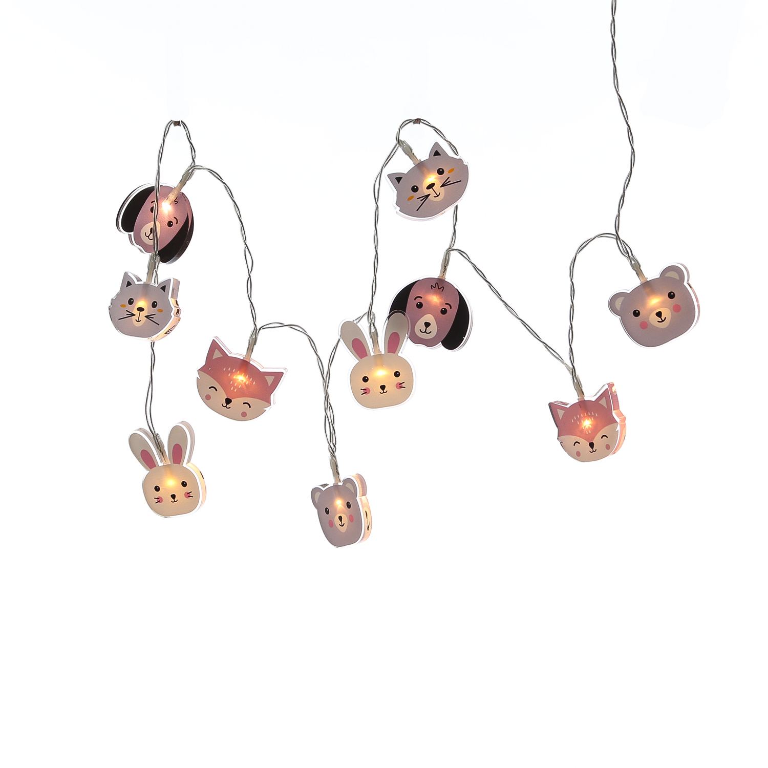 LED Lichterkette Tiere - Hund, Katze, Hase, Bär, Fuchs - Batteriebetrieb - Timer L: 0,9m - für Innen