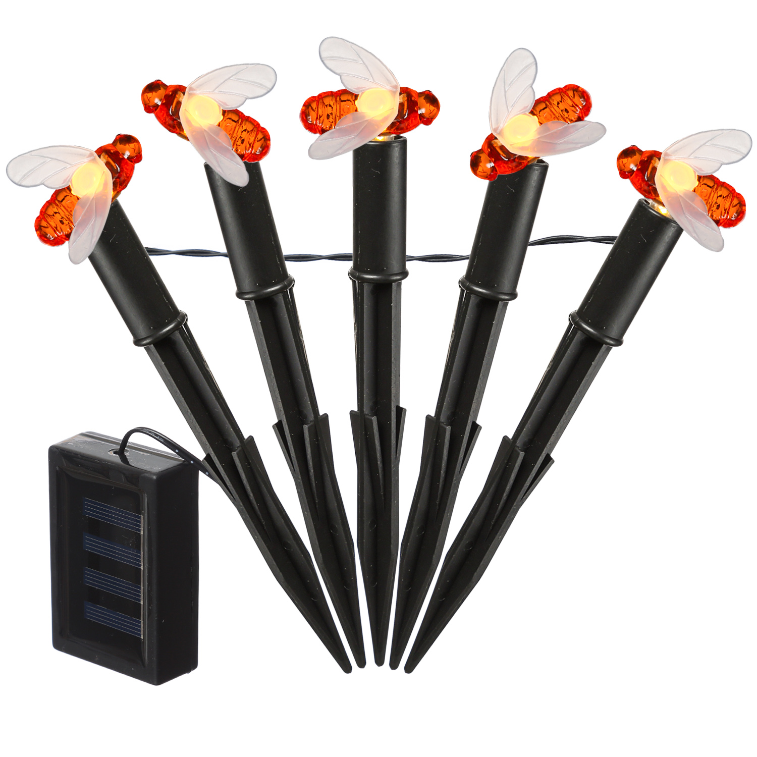 LED Solar Lichterkette Bienen - 5 warmweiße LED - L: 1,2m - H: 17cm - Lichtsensor - für Außen