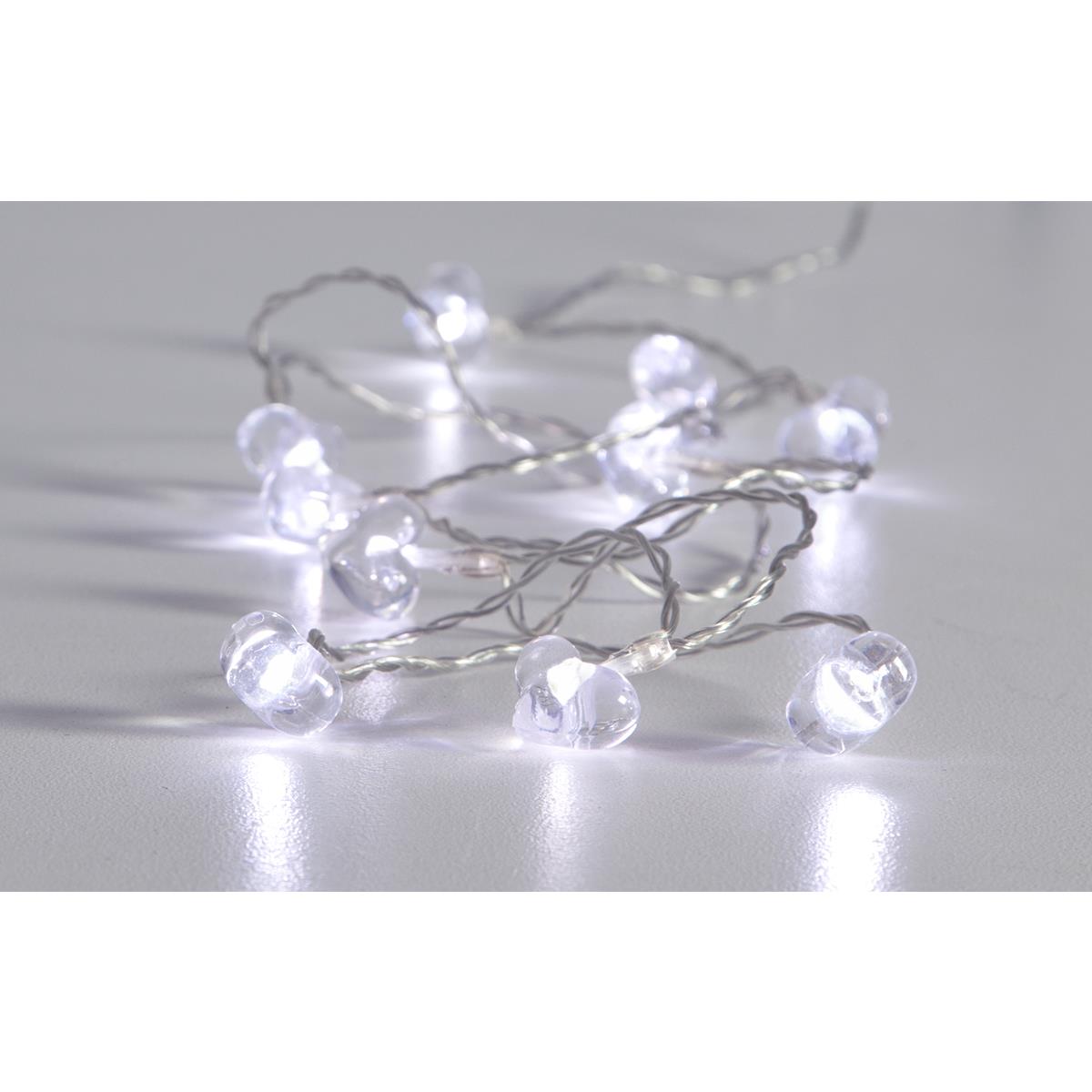 LED Lichterkette Herzen - 10 weiße LED - Batteriebetrieb - Timer - 1,35m - transparent