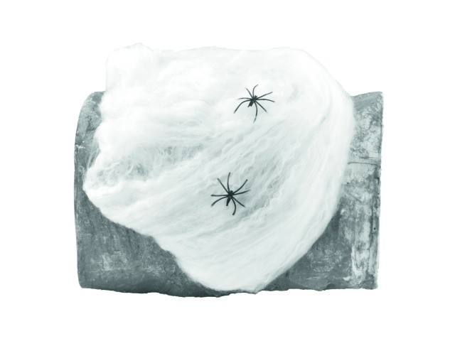 Spinnennetz synthetisch, weiss, 50g Packung - Gruseldekoration + 2 Kunststoffspinnen - Spinnweben