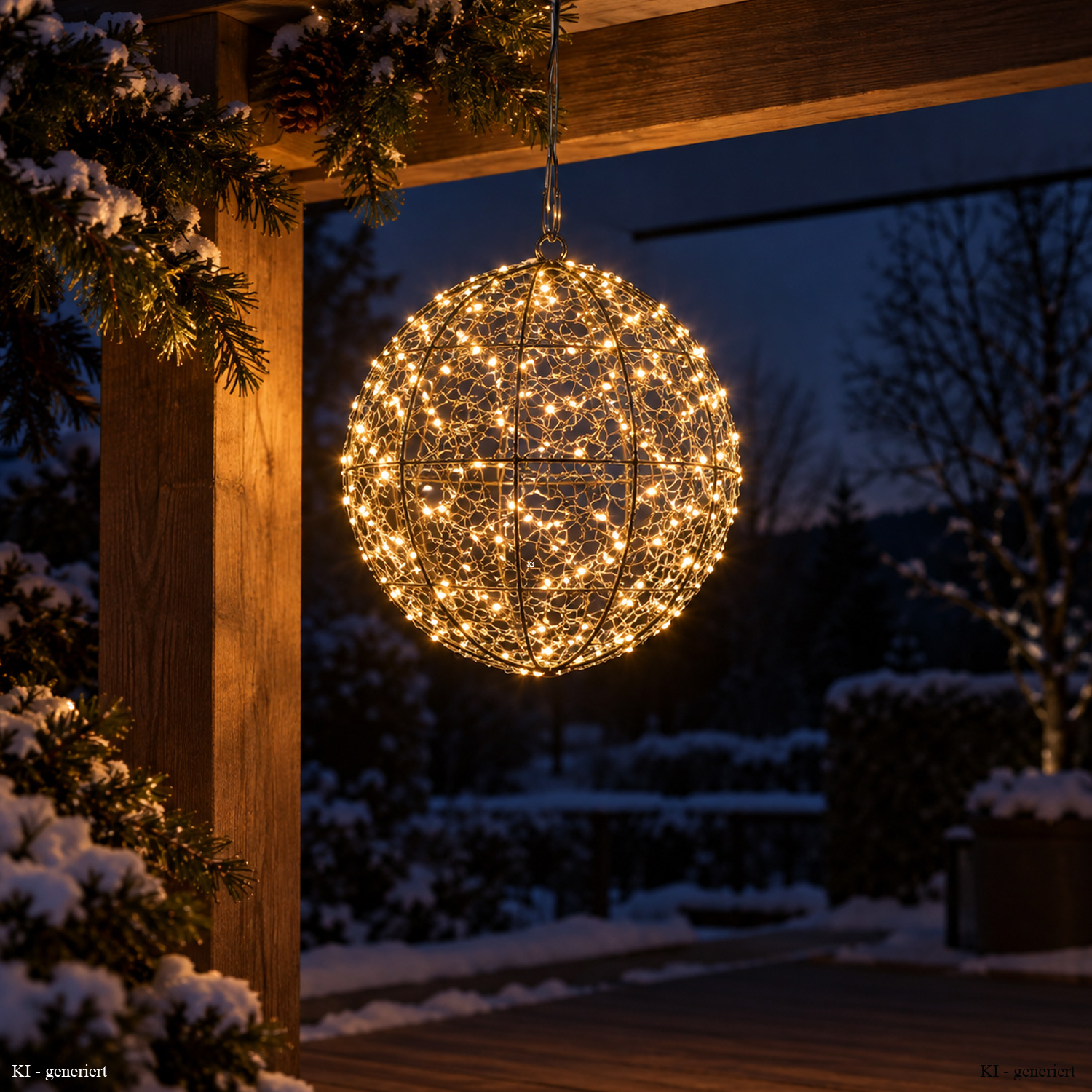 LED Drahtkugel - Leuchtkugel - 600 bernsteinfarbene LED - Timer - D: 40cm - für Innen/Außen