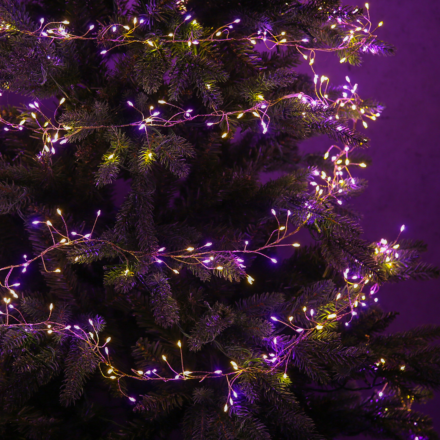 LED Draht Büschellichterkette Compact - 480 pink-/bernstein LED - L:6m - 8 Funktionen - Trafo - gold