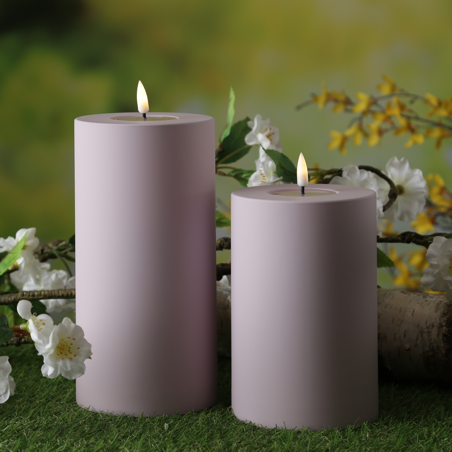 LED Stumpenkerze MIA - Kunststoff - realistische 3D Flamme - H- 20cm - f. Aussen - flieder-lila