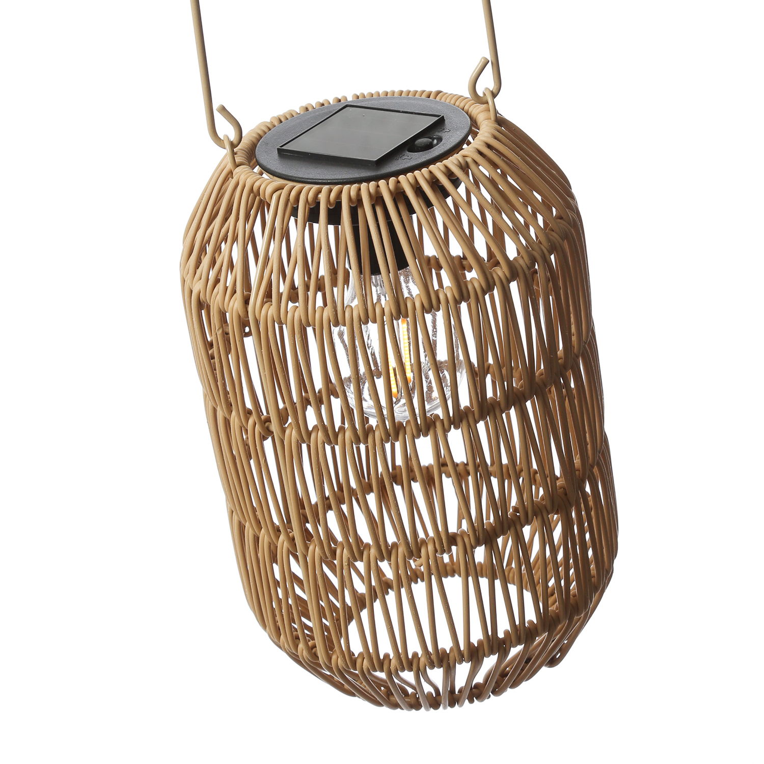 LED Solar Laterne - Tischleuchte in Korboptik - warmweiß - H: 24,5cm - Lichtsensor - natur