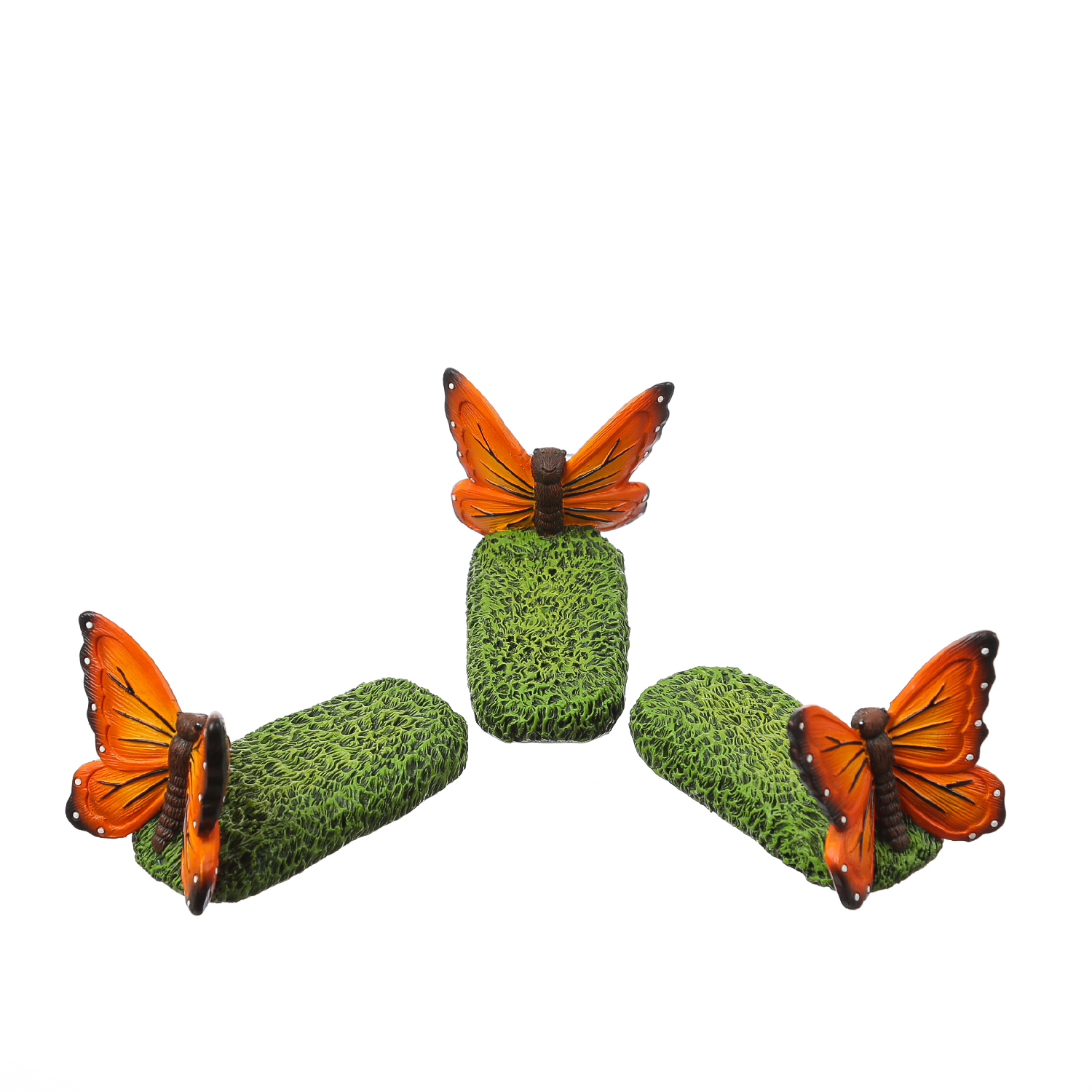 Blumentopffüße Schmetterling - Pflanzkübel Untersetzer - Kübelfüße - Polyresin - orange - 3er Set