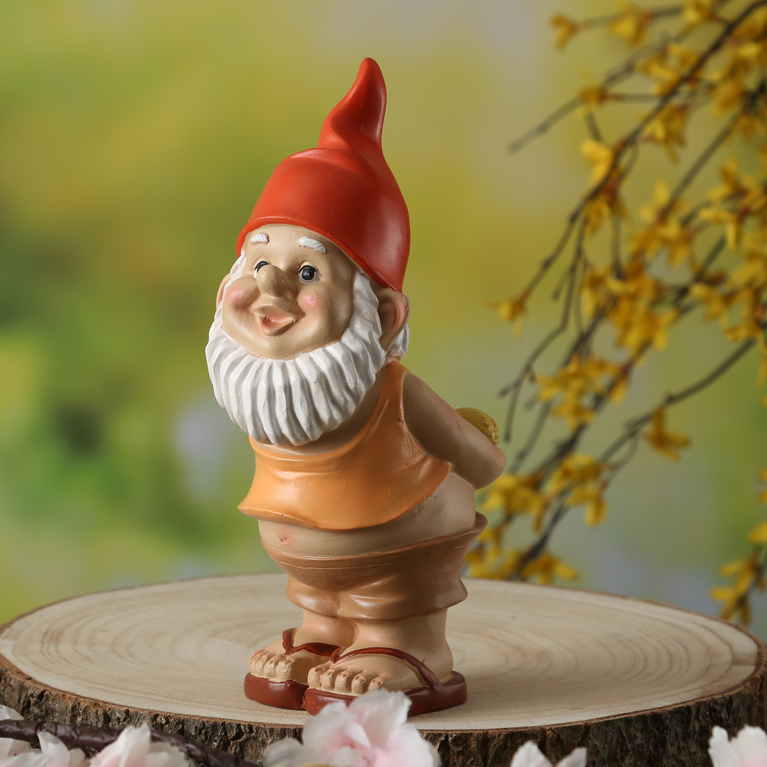 Gartenzwerg BERT mit Zitronen - Frecher Zwerg mit nacktem Po  - Polyresin - H: 22,5cm