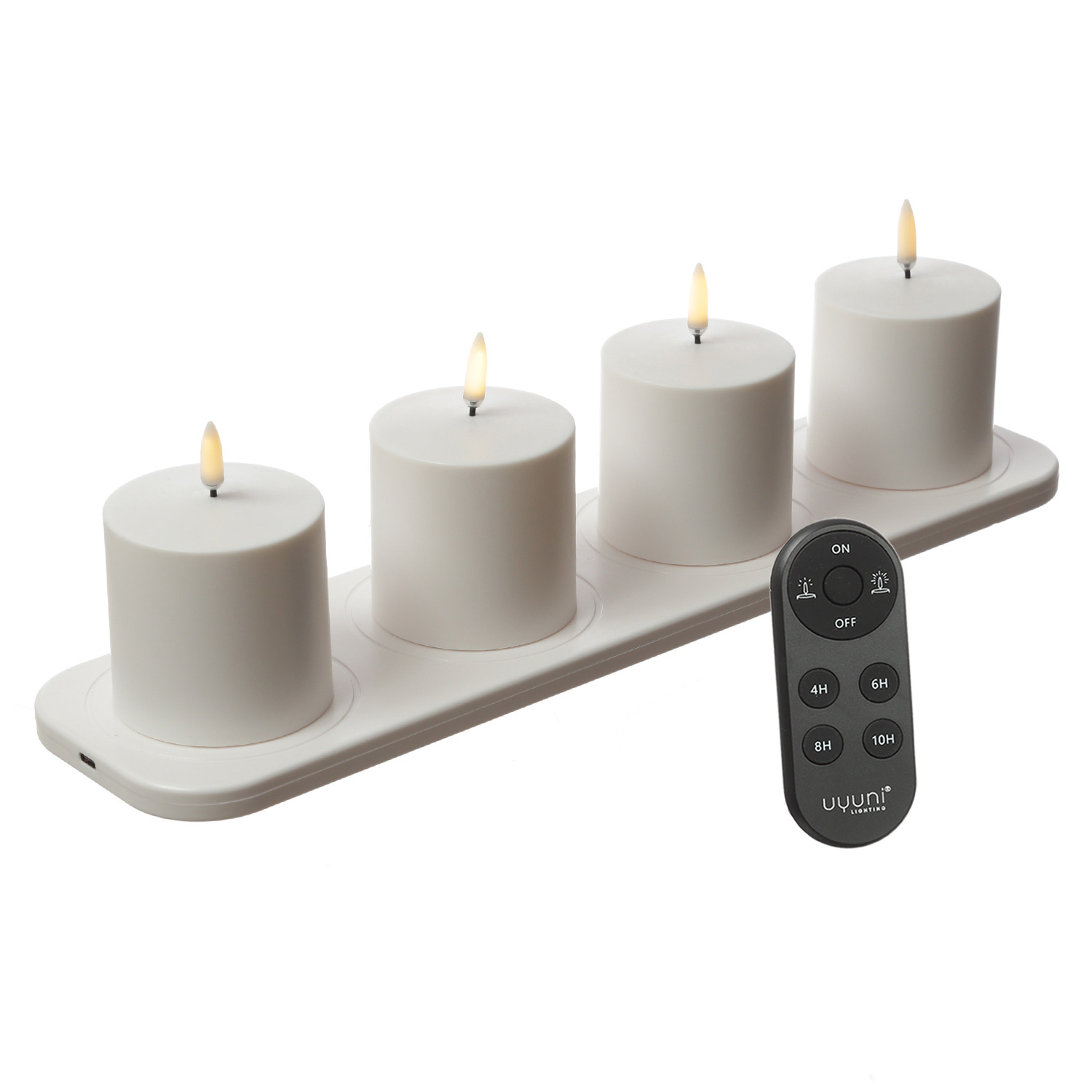 LED Kerzenset - 4 wiederaufladbare LED Kerzen mit Ladestation/Fernb. - Timer - für Innen/Außen