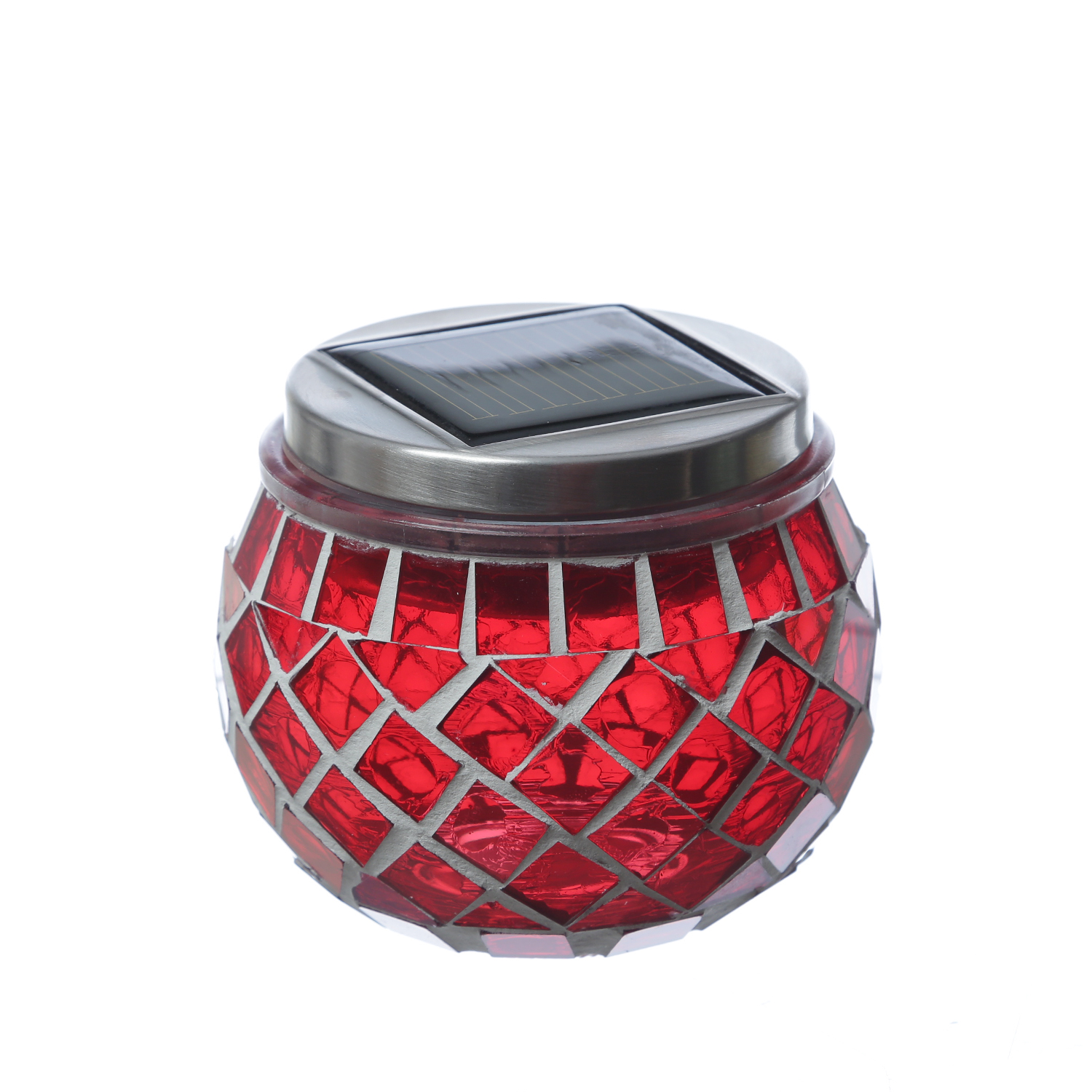 LED Solar Windlicht - Mosaik Solarglas - kaltweiße LED - Lichtsensor - H: 9cm - für Außen - rot