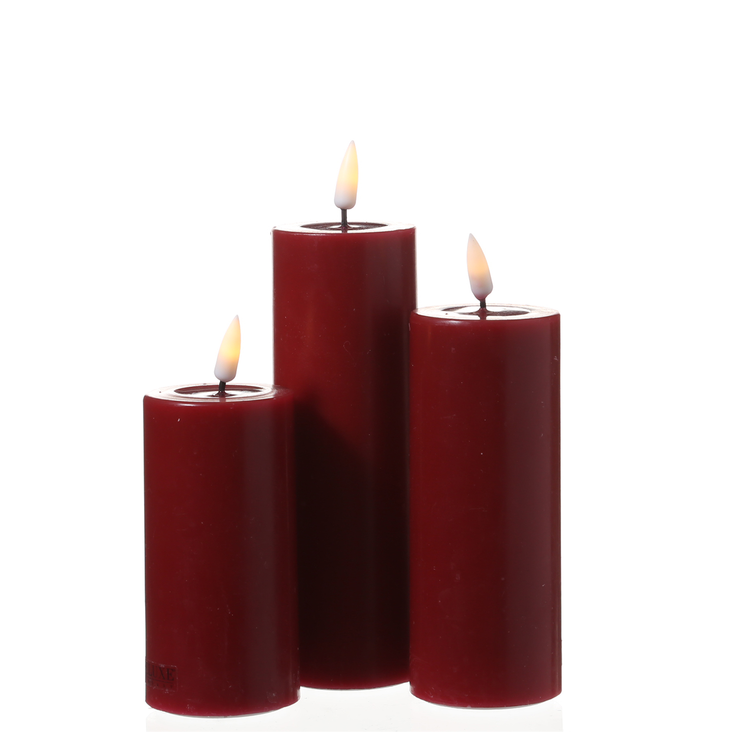 LED Stumpenkerze MIA - Echtwachs - realistische 3D Flamme - H: 10cm - D: 5cm - bordeauxrot
