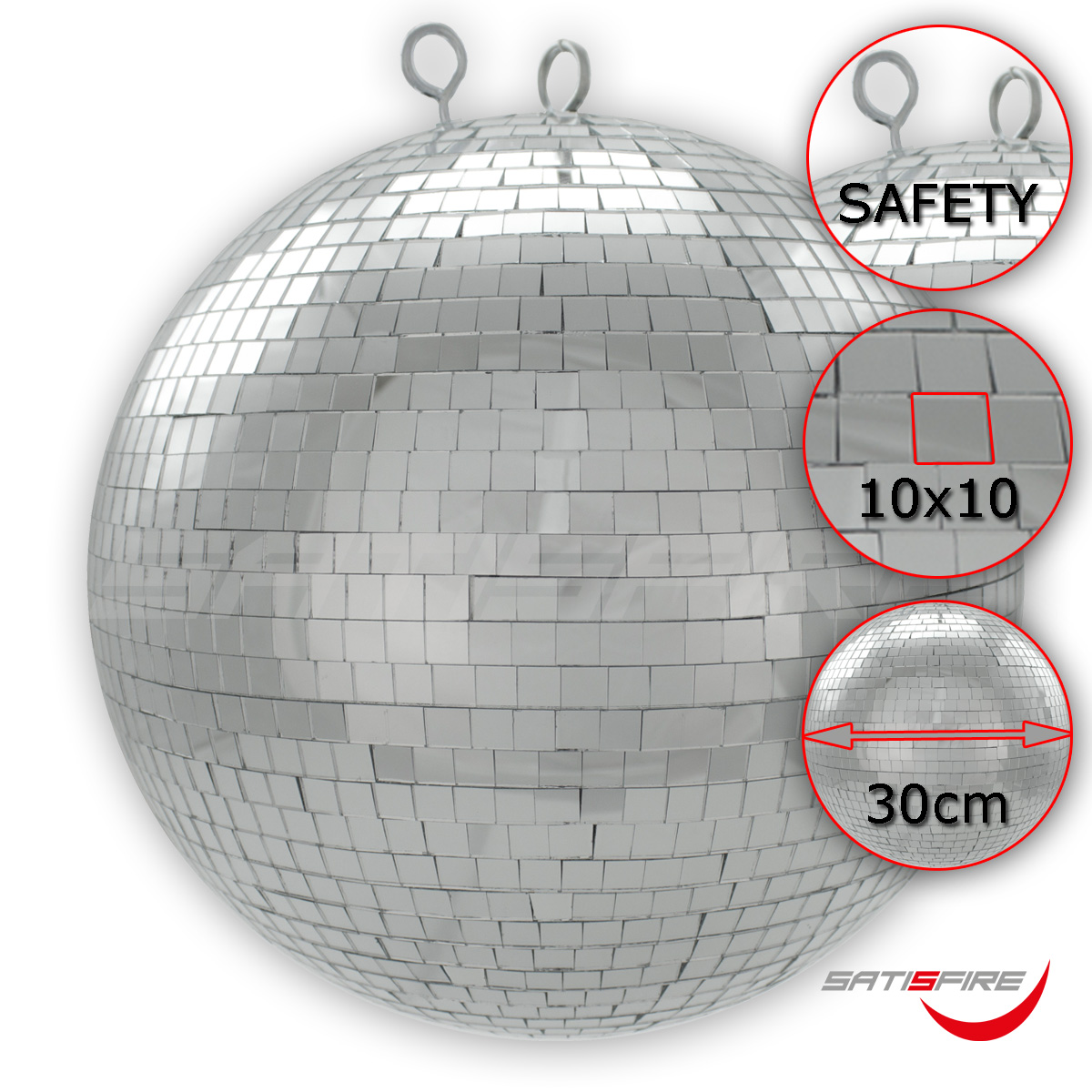Spiegelkugel 30cm silber- Diskokugel (Discokugel) Party Lichteffekt - Echtglas - mirrorball silver chrome