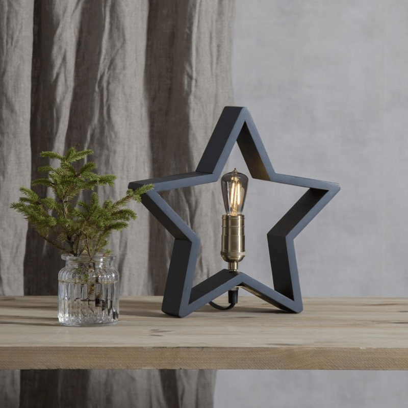 Holzstern "Lysekil" - stehend - 5-zackig -  D: 30cm - E14 Fassung - 180cm Zuleitung - anthrazit