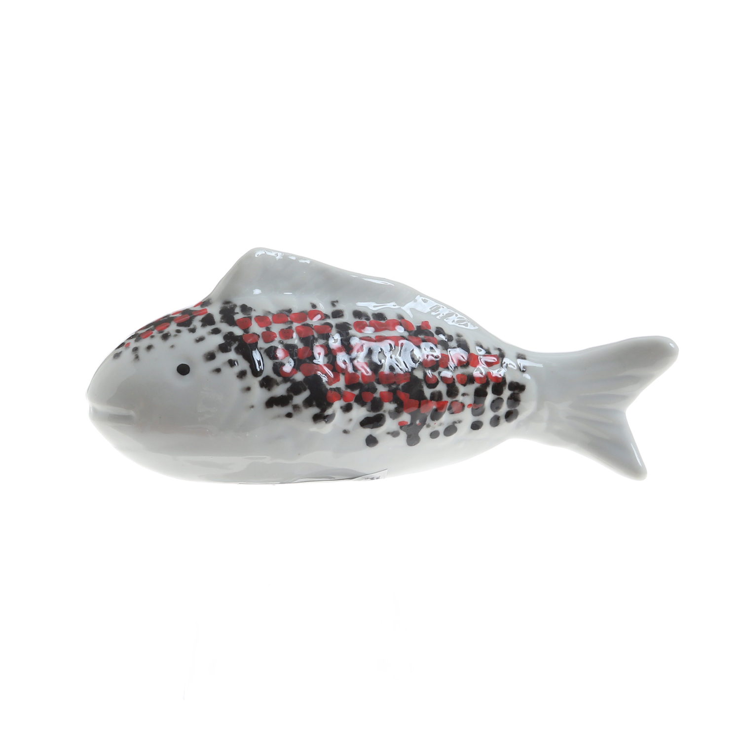 Teichdeko Fisch ZEUS - Dekofigur - Porzellan - schwimmend - L: 15,5cm - weiß, schwarz, rot