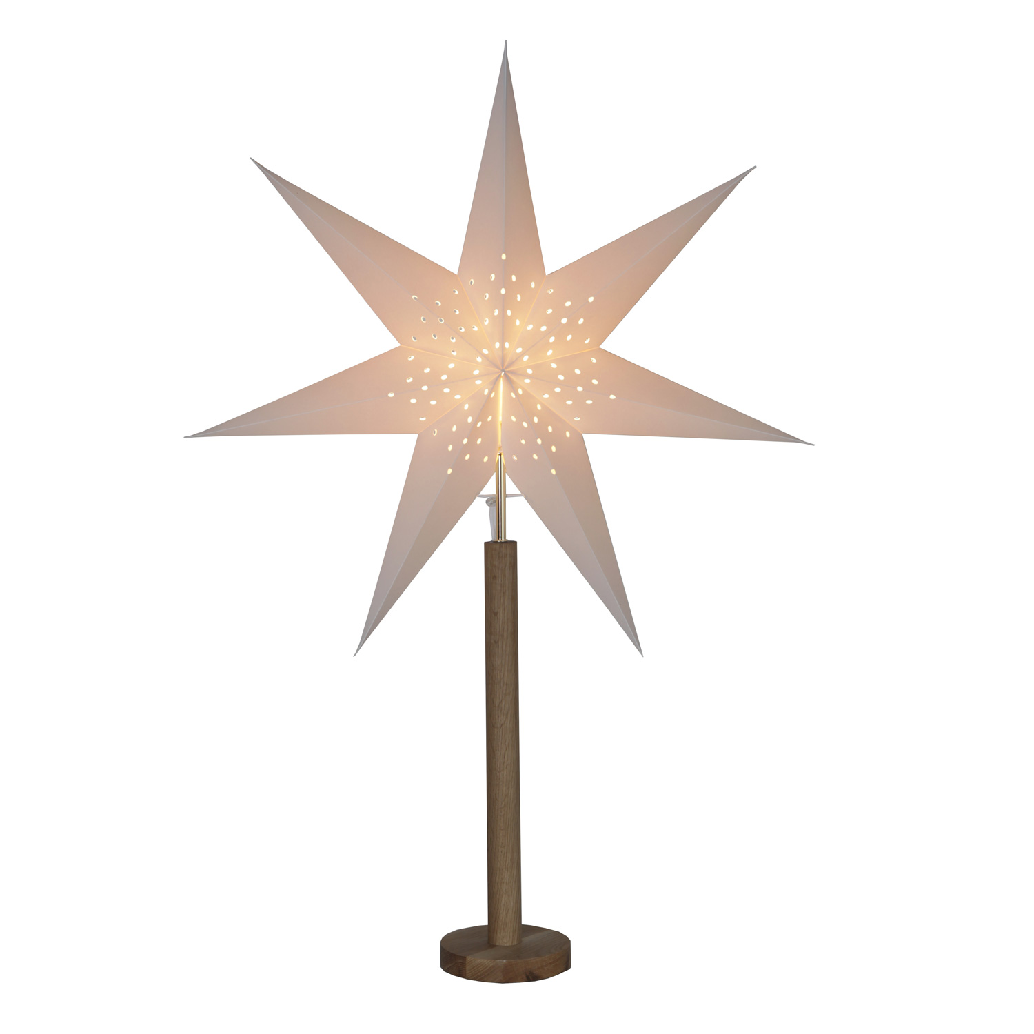 Papierstern/Stehleuchte  "Elice" - stehend - 7-zackig - Ø 60cm, H: 85cm - E14 Fassung - creme/eiche