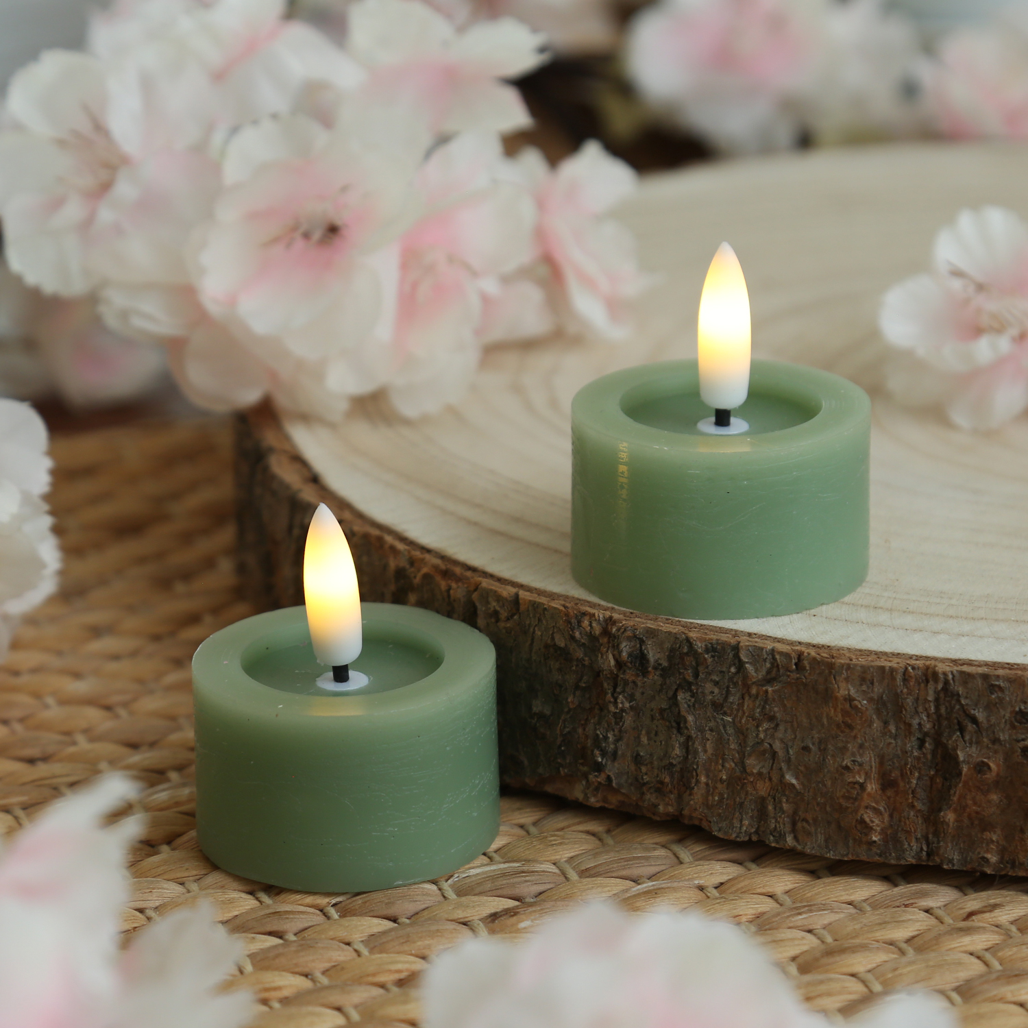 LED Teelichter LINA - Rustik-Optik - Echtwachs - Timer - mit Batterien - D: 4,5cm H: 5cm - 2St.