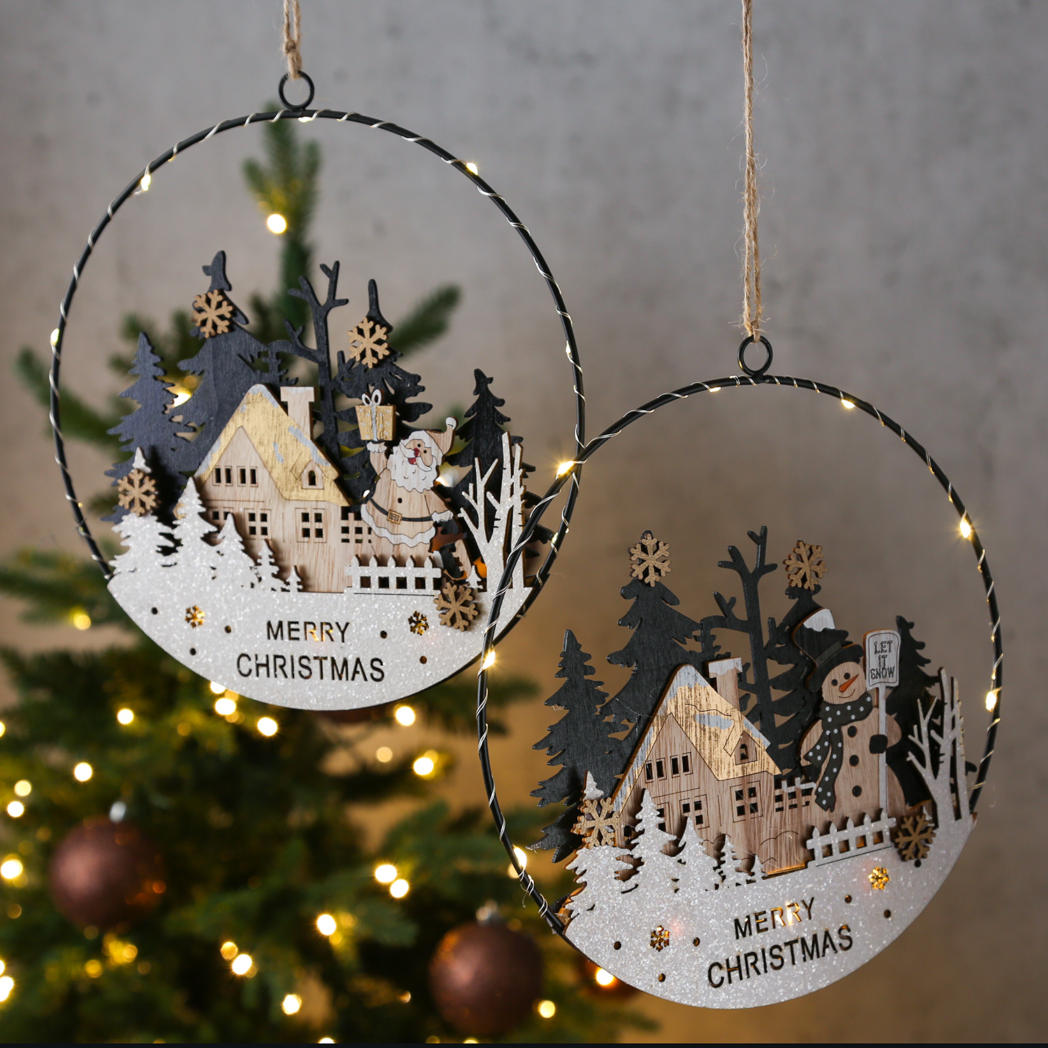 LED Fensterbild SANTA - Dekohänger - 10 warmweiße LED - D: 25cm - Batteriebetieb