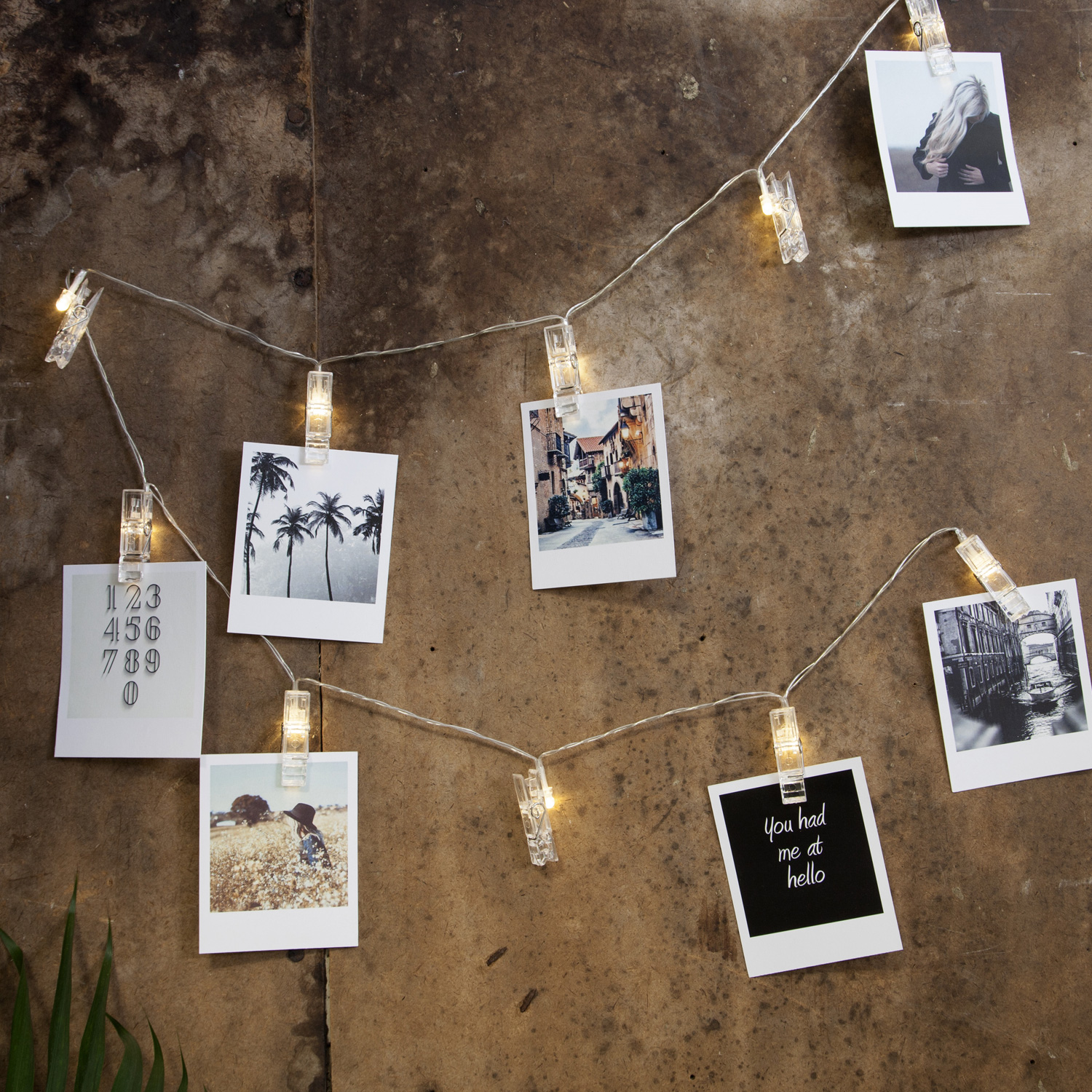 LED Clip Lichterkette - 10 Wäscheklammern für Fotos - warmweiße LED - 1,35m - Batterie - transparent