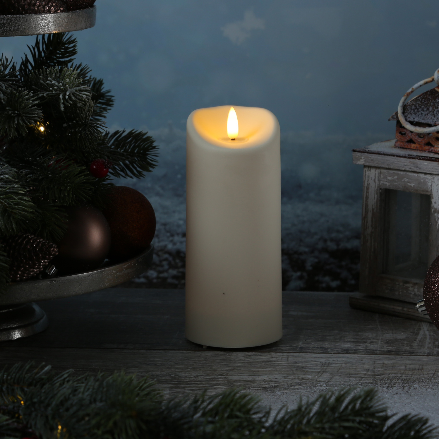 LED Stumpenkerze Flamme - Kunststoff - warmweiße 3D Flamme - H: 17,5cm - Timer - outdoor - creme