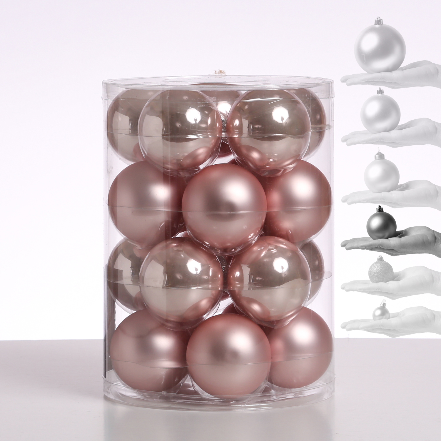 Christbaumkugel - Weihnachtsbaumkugel - Glas - D: 6cm - glänzend und matt - puderrosa - 20er Set