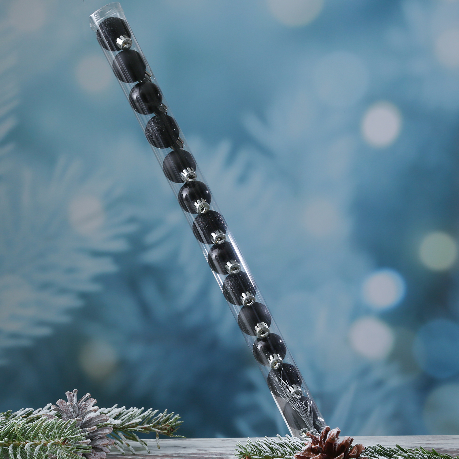 Christbaumkugel - Weihnachtskugel - bruchfest - D: 3cm - glänzend matt glitzernd - schwarz - 14 Stk.