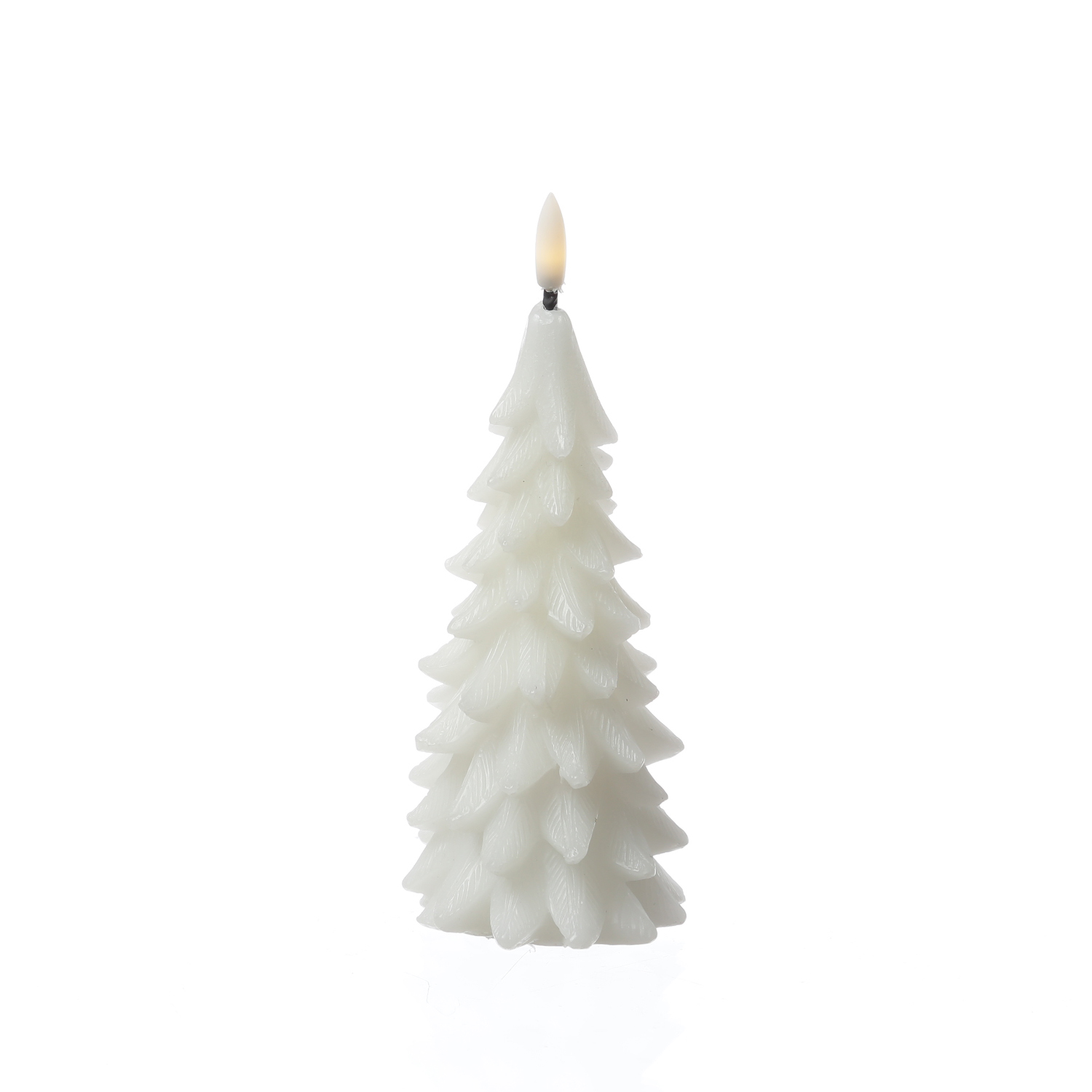 LED Kerze Tannenbaum - Echtwachs - 3D Flamme - H: 19cm - Timer - weiß