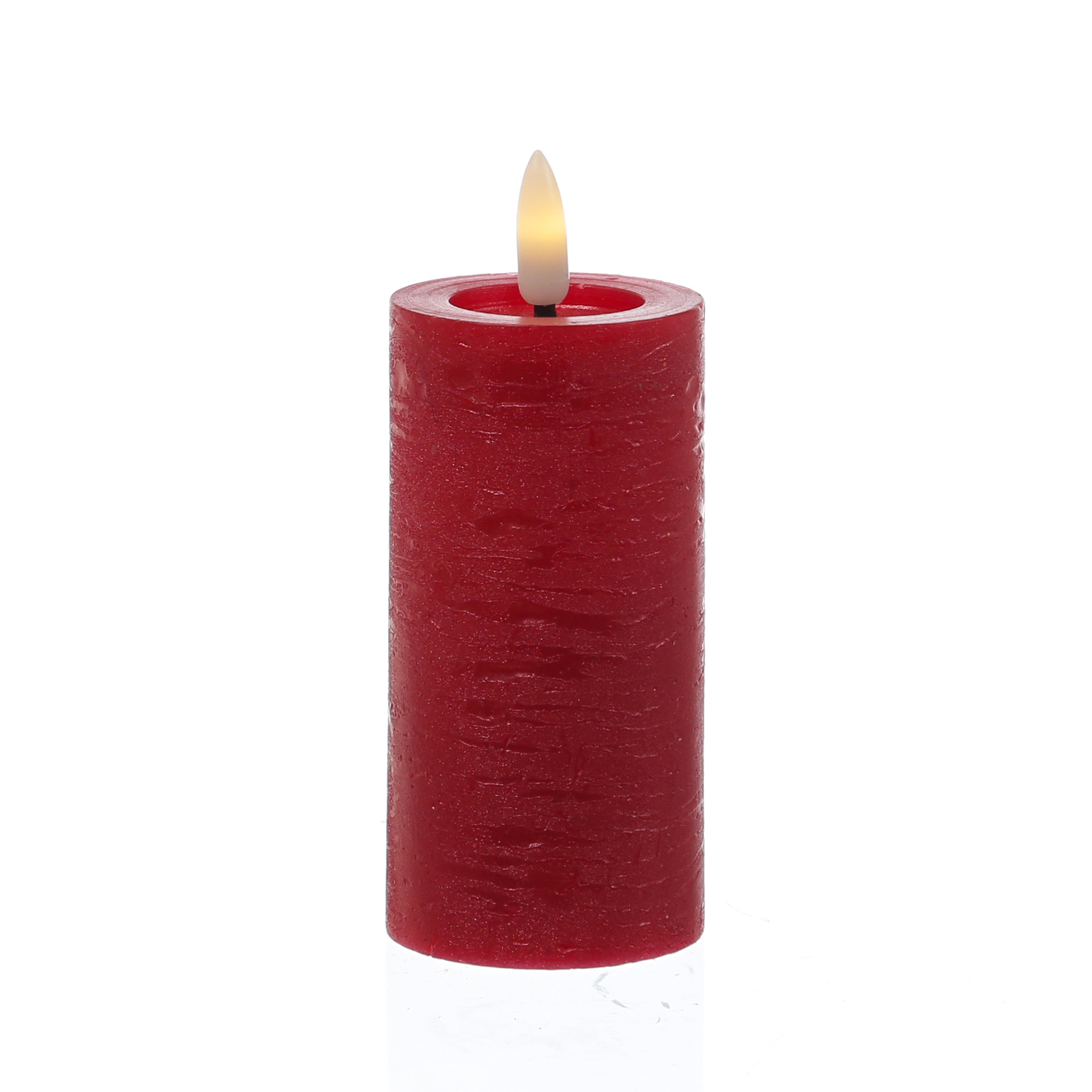 LED Kerze LINA - Rustik-Optik - Echtwachs - 3D Flamme - H: 12,5cm - D: 5cm - Timer - rot