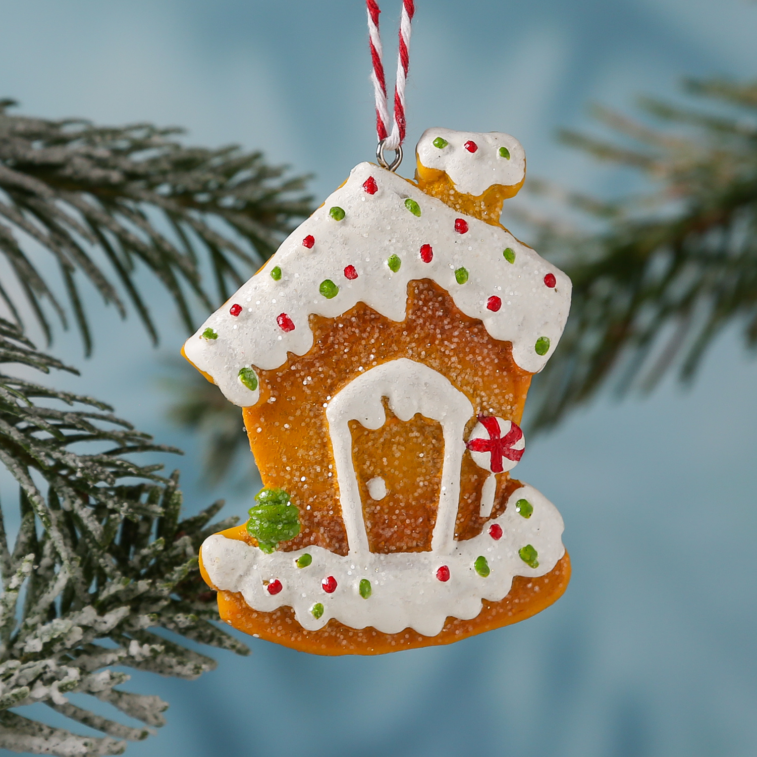 Weihnachtsbaumschmuck LEBKUCHENHAUS - Polyresin - inkl. Aufhänger - matt - H: 9cm - braun