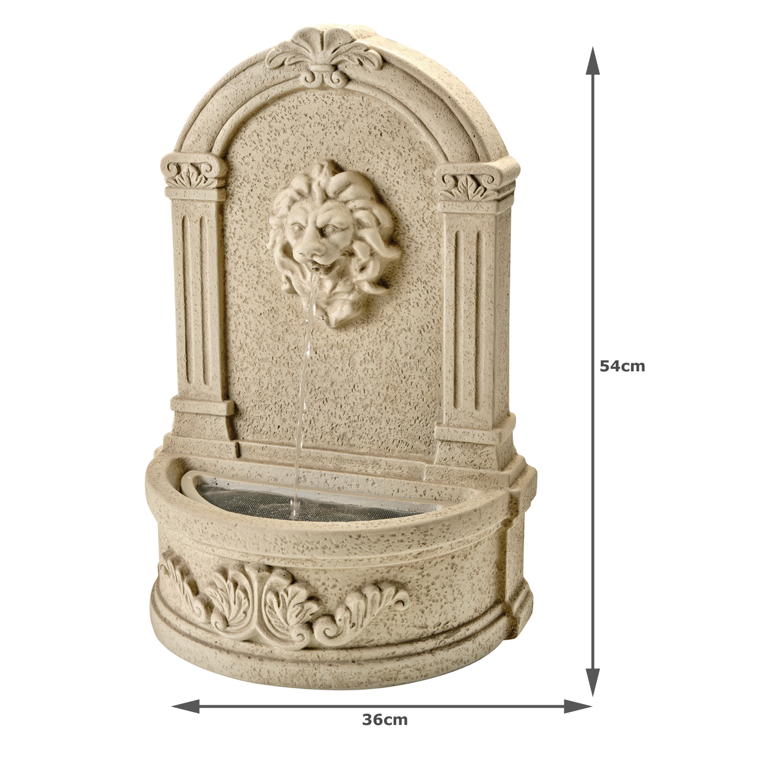 Brunnen mit Löwenkopf - Wand- und Standbrunnen - GRC Beton - H: 54cm - Außen - natur
