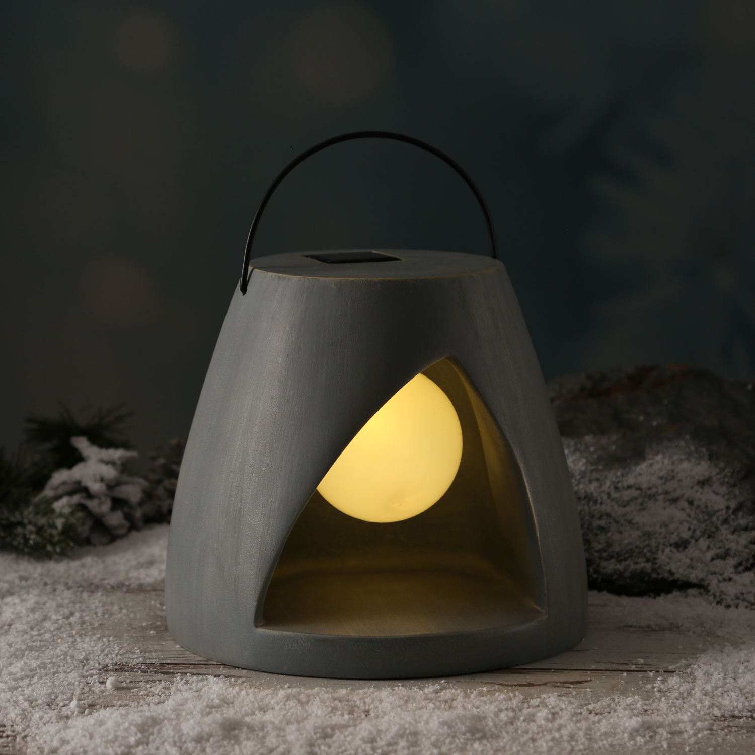LED Solar Laterne - Kugellampe im Stein - Polyresin - 3 warmweiße LED - H: 19,5cm - grau