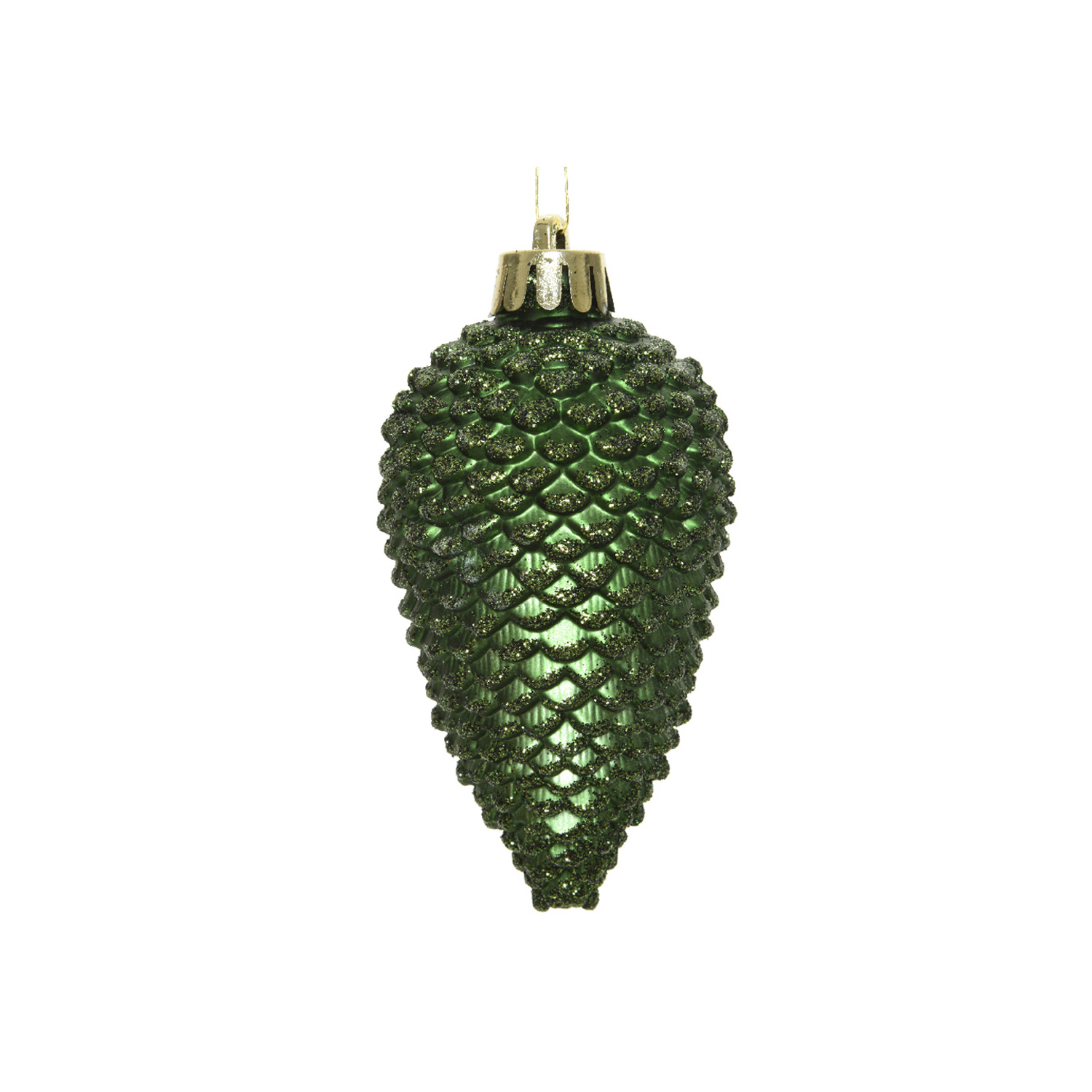 Christbaumschmuck ZAPFEN - Weihnachtsschmuck - bruchfest - glitzernd - H: 8cm - grün - 6er Set