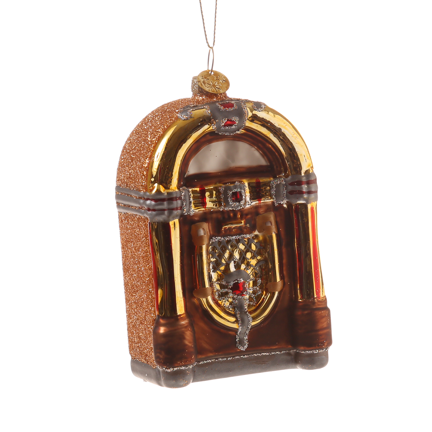 Weihnachtsbaumschmuck JUKEBOX - Glas - inkl. Aufhänger - glänzend und glitzernd - H: 11,5cm - braun