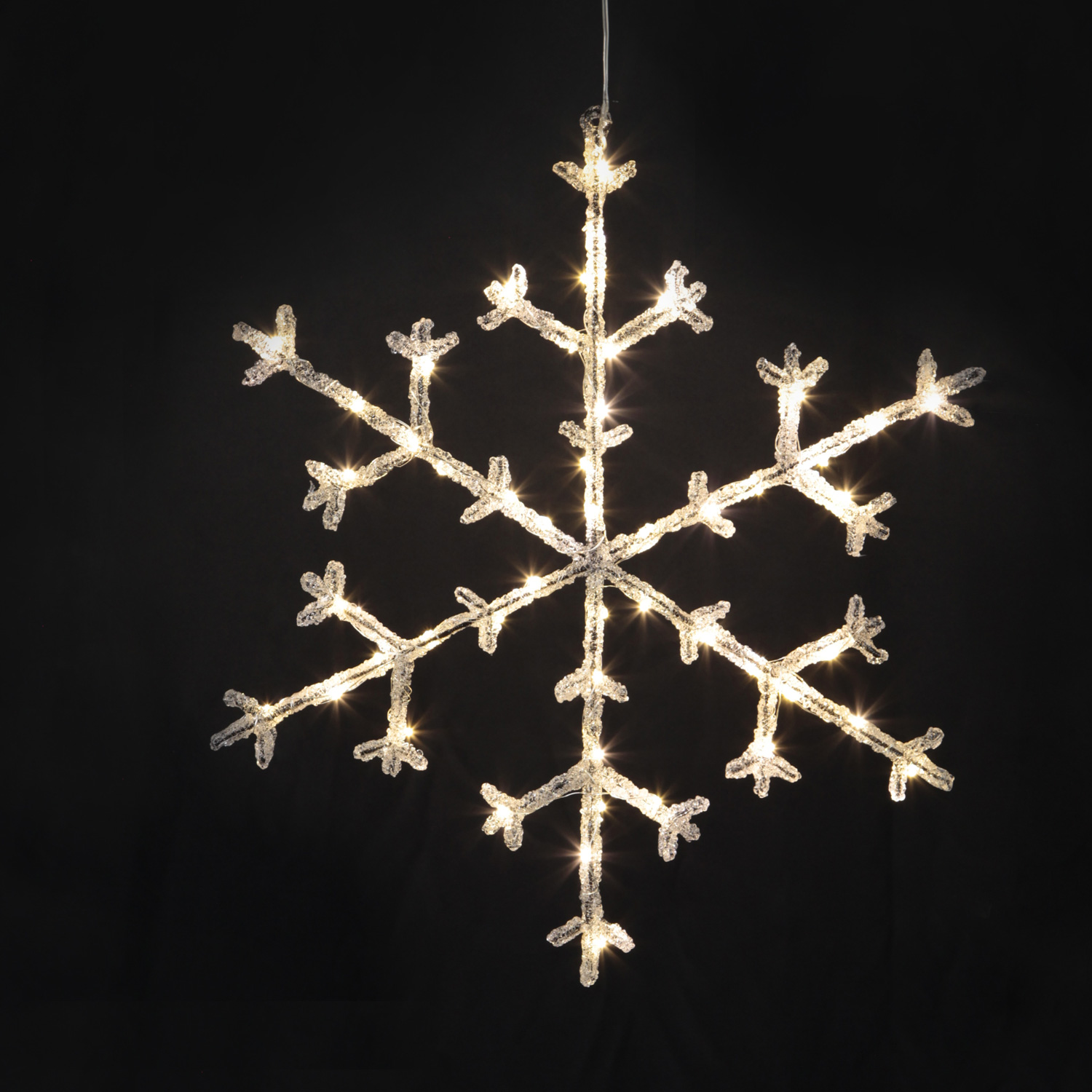 LED Schneeflocke - hängend - 50 warmweiße LED - H: 47cm - inkl. Trafo - für Innen - transparent