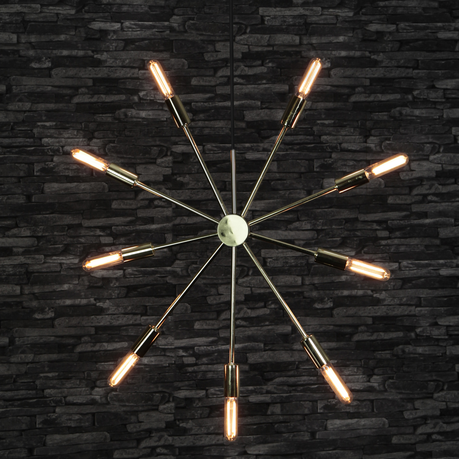 Hängeleuchte/Sternleuchte "PIX" - 9 Sockel - E14 Fassung - H: 56cm, L: 50cm - goldfarben