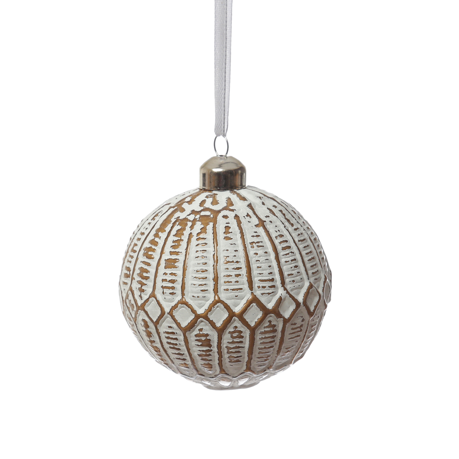 Christbaumkugel - Weihnachtsbaumkugel - Glas - D: 8cm - matt - weiß, gold - 12er Set