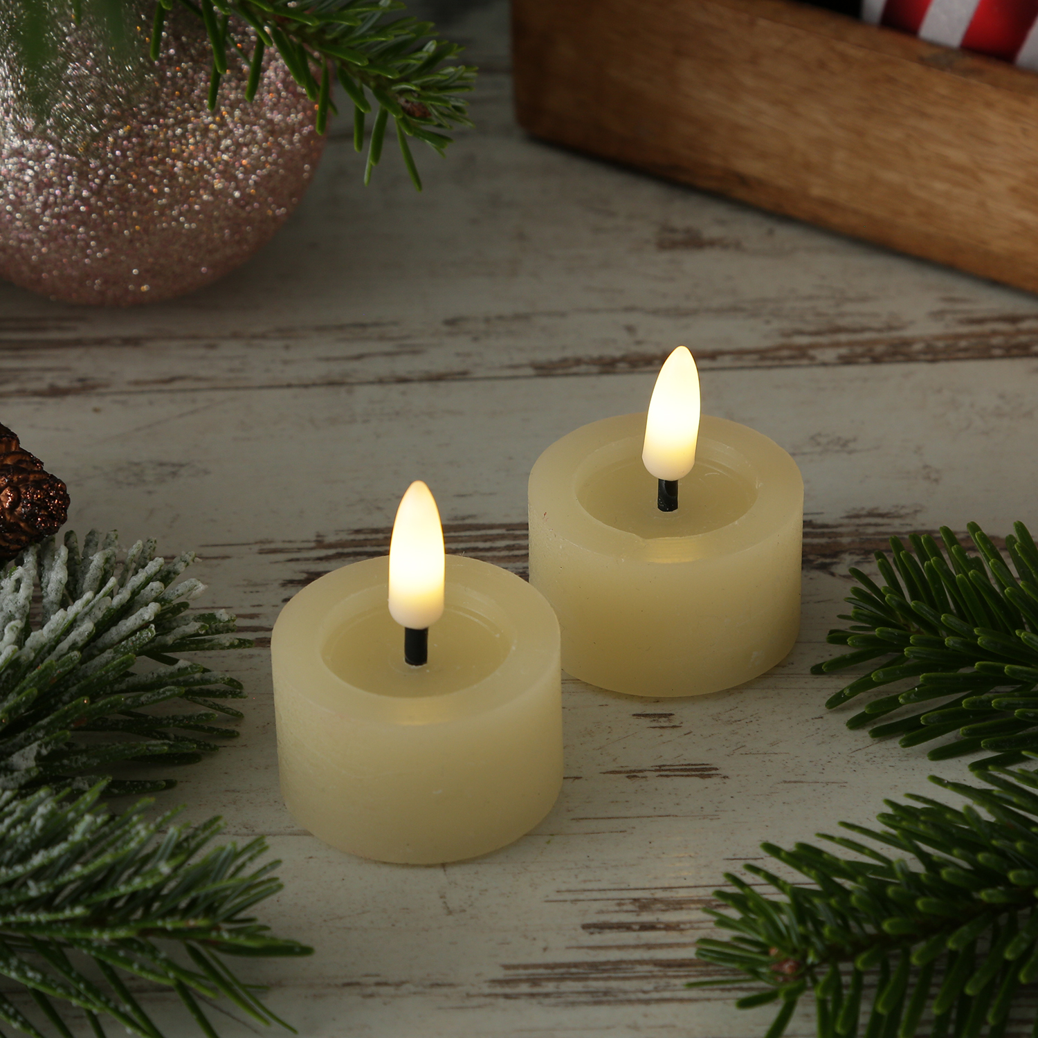 LED Teelichter LINA - Rustik-Optik - Echtwachs - Timer - mit Batterien - D: 4,5cm H: 5cm - 2St.