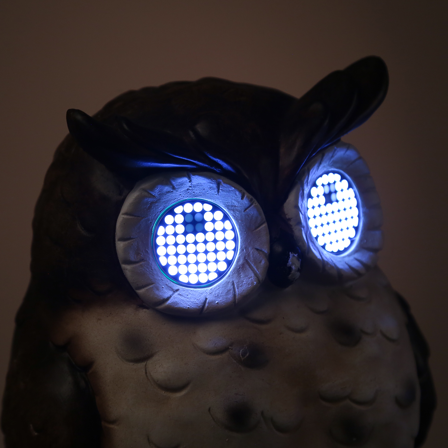 LED Solar Eule mit blizelnden und rollenden Augen - Gartenfigur - H: 23,5cm - Lichtsensor