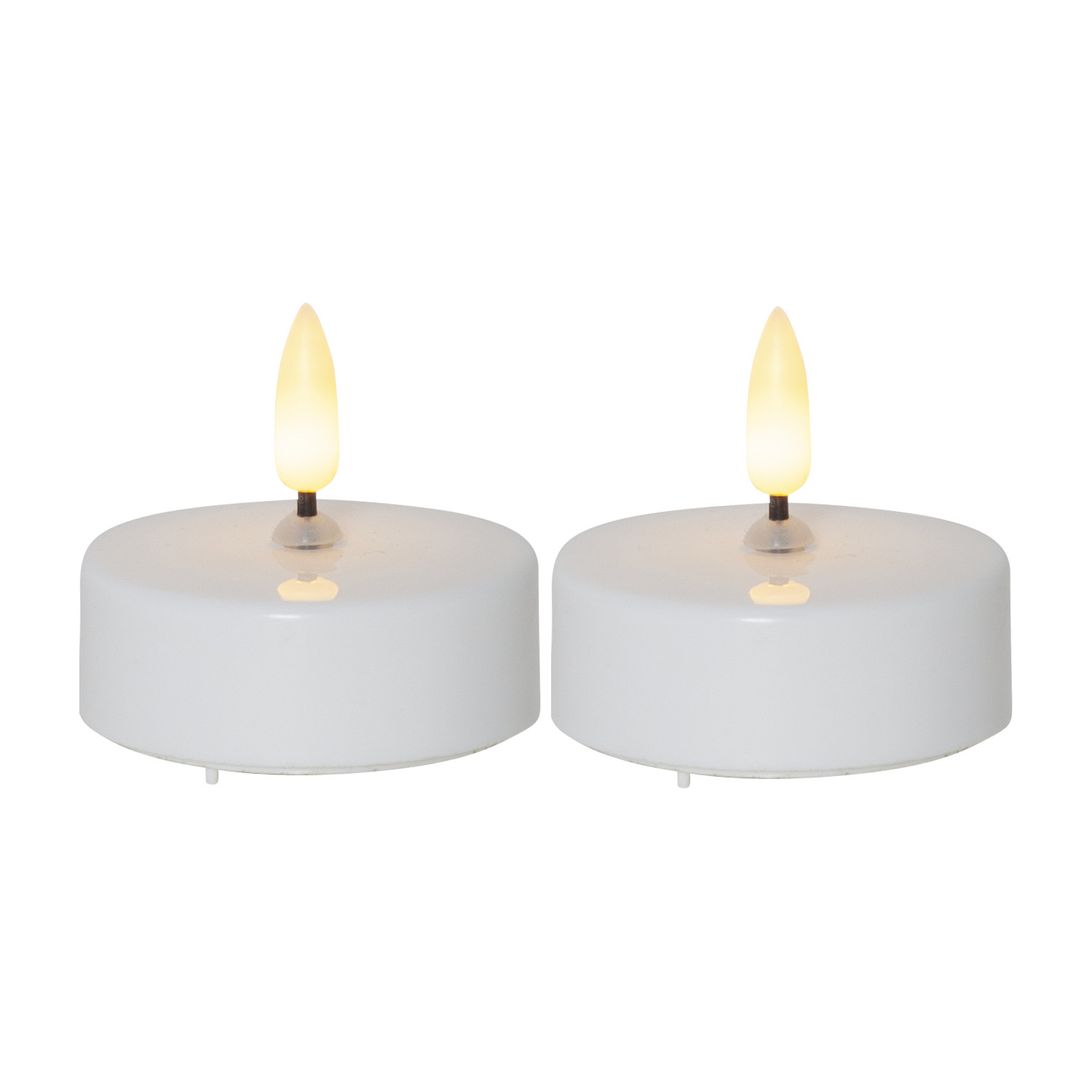 LED Teelicht "Flamme" - warmweiße Flamme - Batteriebetrieb - Timer - H: 5,5cm - weiß - 2er Set