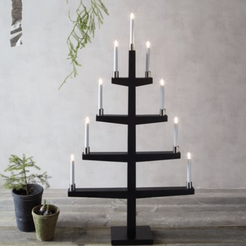 Kerzenleuchter "Tall" - 9 Arme - warmweiße Glühlampen - H: 110cm, L: 61cm  - Schalter - Schwarz/Silber