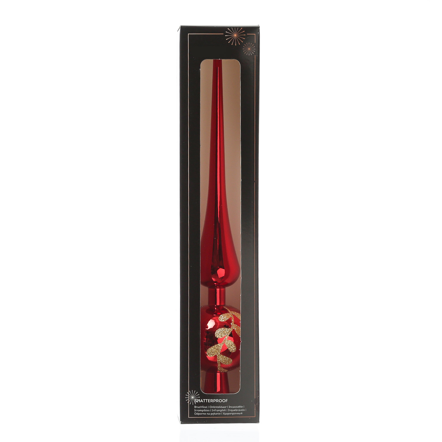 Christbaumspitze mit Blattmuster - Weihnachtsbaumspitze - Kunststoff - H: 30cm - rot glänzend