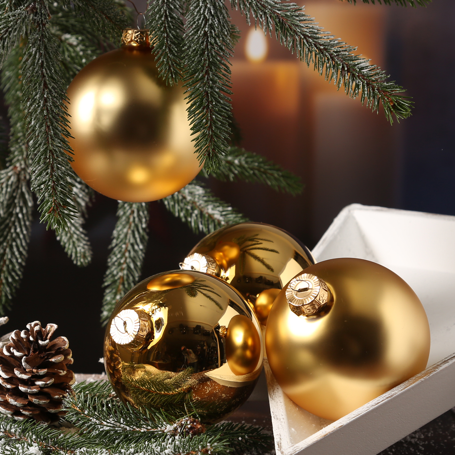 Christbaumkugel - Weihnachtsbaumkugel - bruchfest - D: 10cm - glänzend und matt - gold - 4er Set