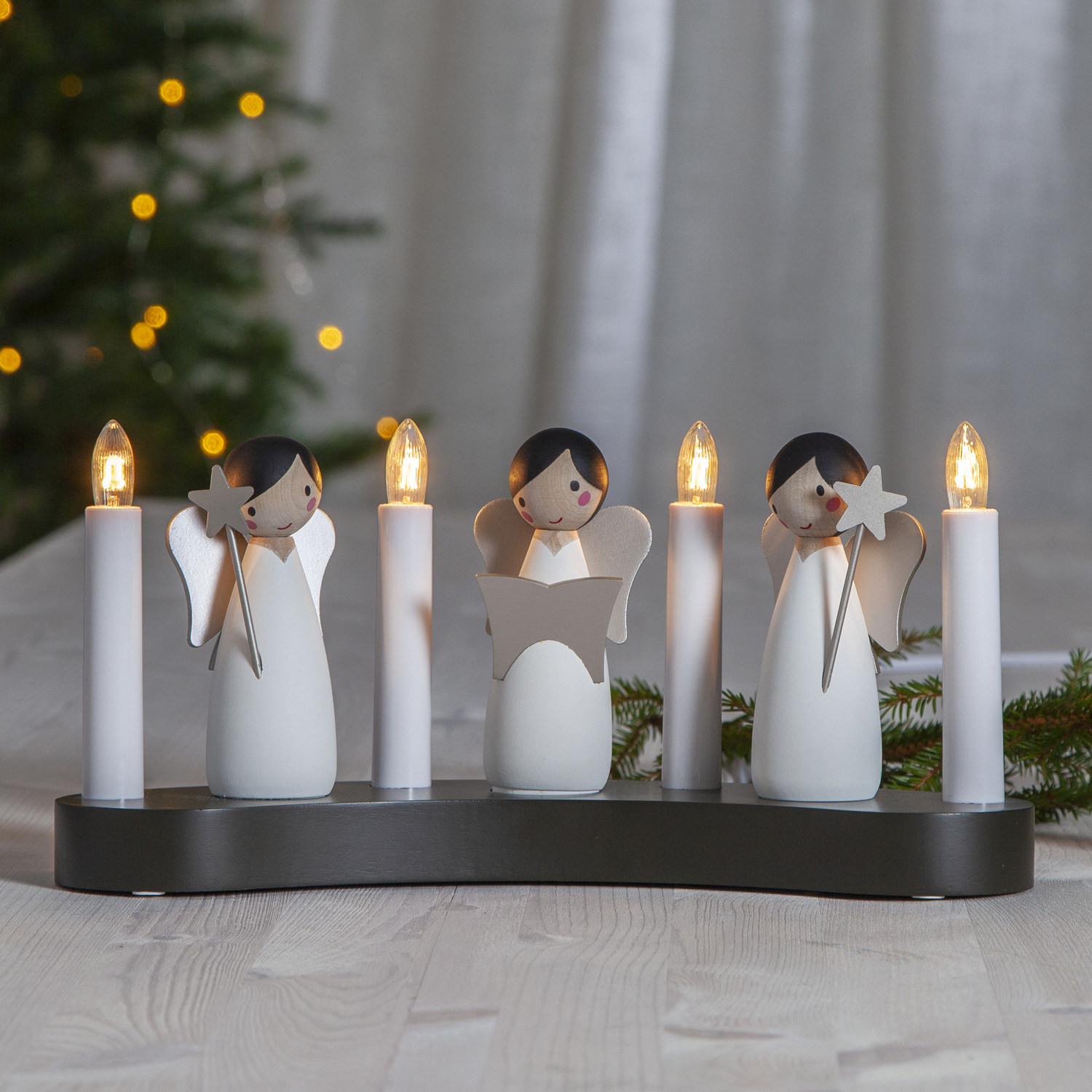 Fensterleuchter Angel Choir - 4flammig - warmweiße Glühlampen - H: 15cm - Kabel - Innen - weiß