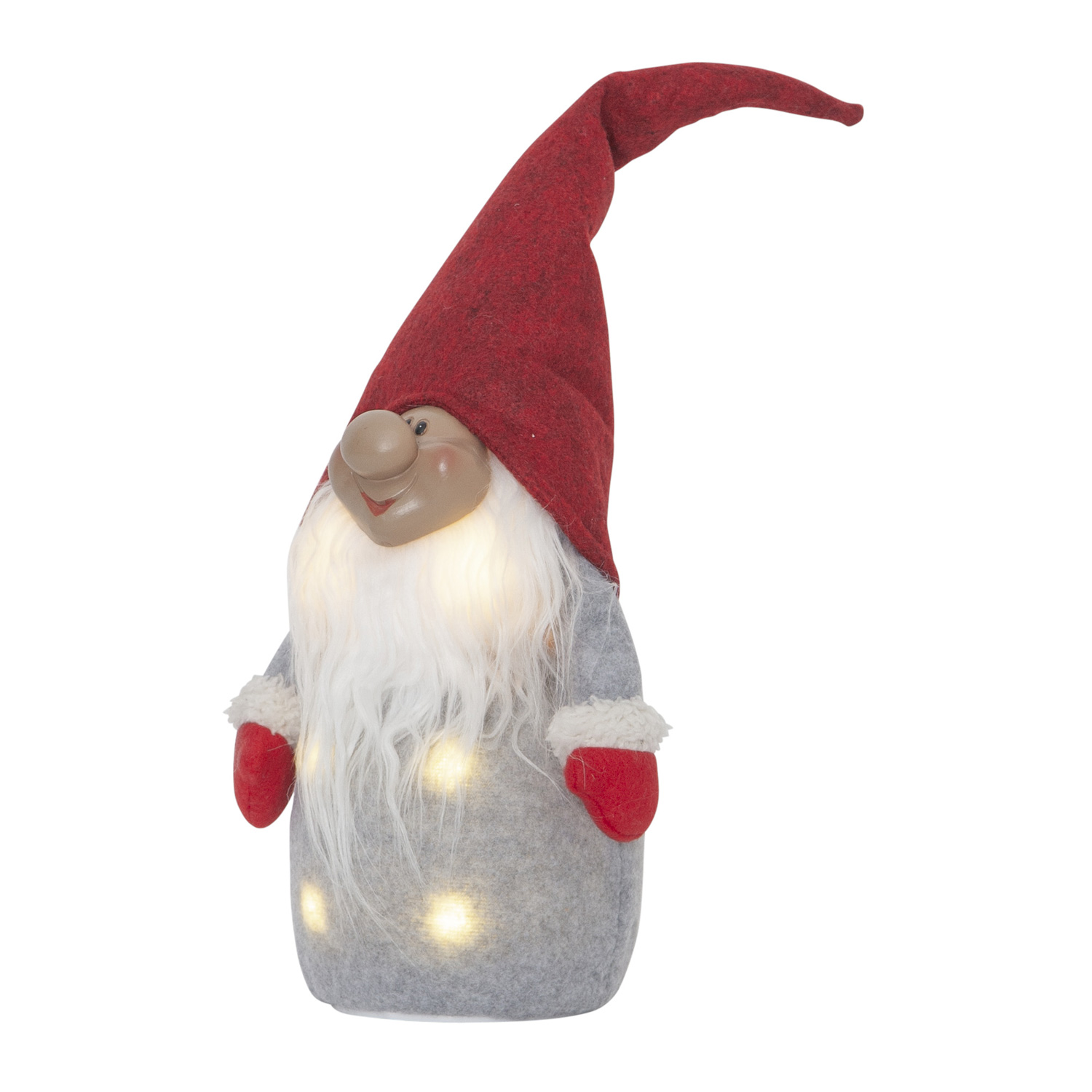 LED Stoff Wichtel mit Mütze - Weihnachtsmann - 6 warmweiße LED - H: 40cm - Batterie - rot