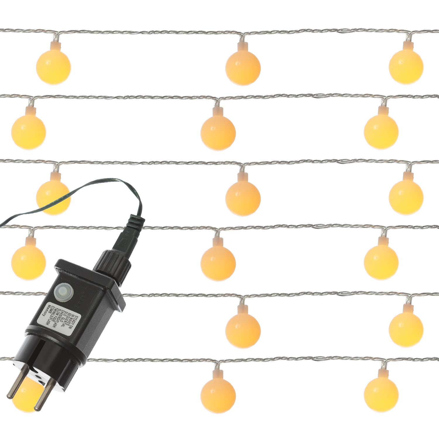 LED Lichterkette BERRY TWINKLE - 60 weiße XL Kugeln - 8 Funktionen - Timer - L:9m - für Außen