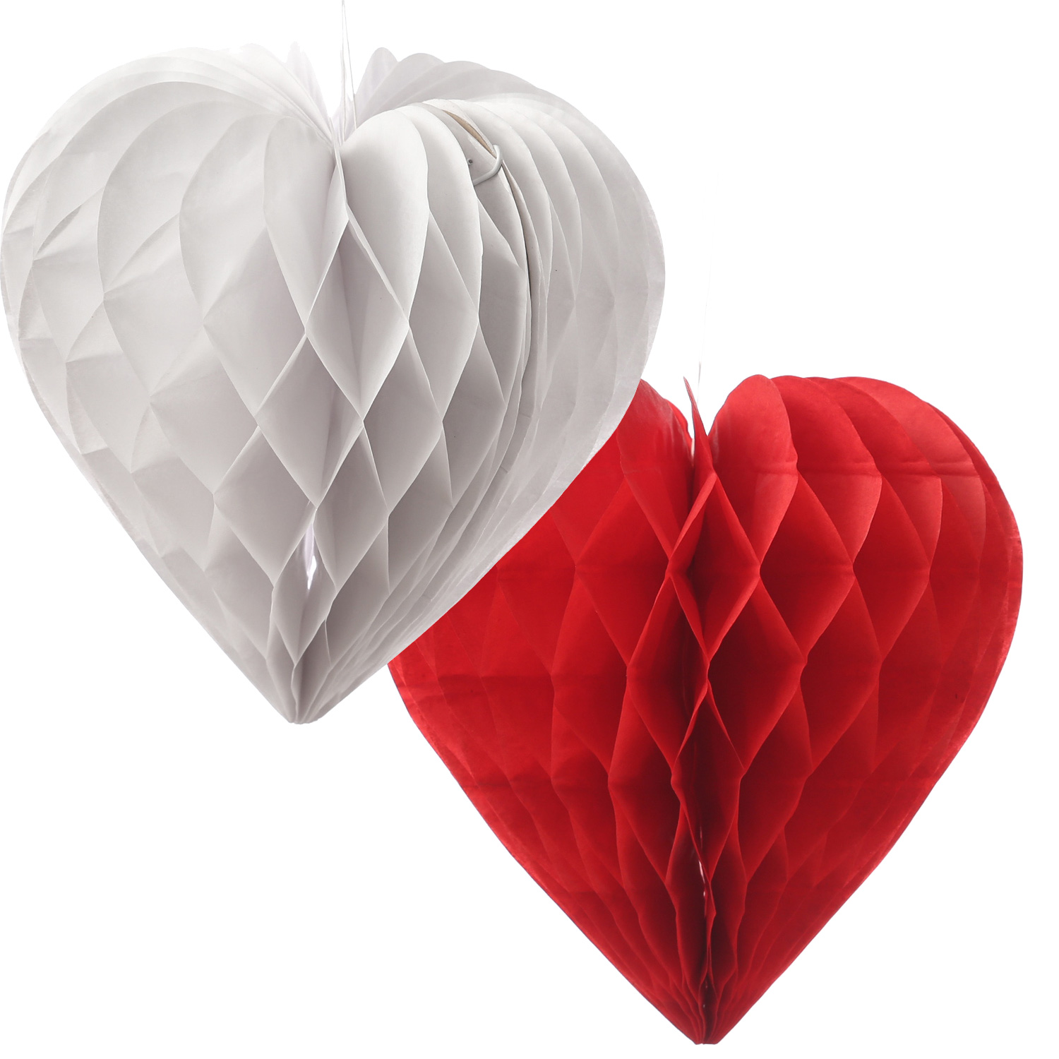 4x Partyset Papierdekoration 12 Teilig - rot/weiß Lampion, Pompon, Herzen