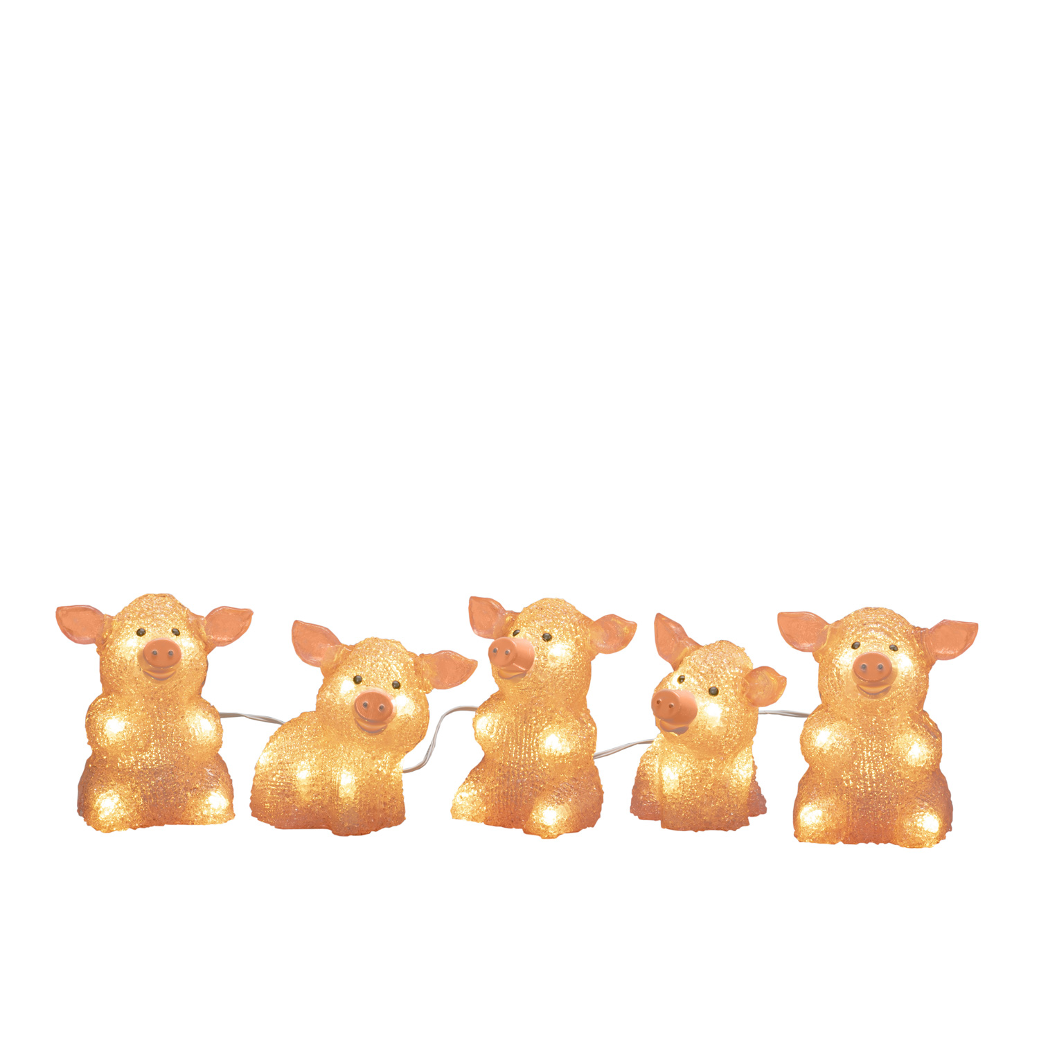 LED Lichterkette Acryl Schweine - 5 Leuchtfiguren - 40 warmweiße LED - Trafo - für Außen - pink