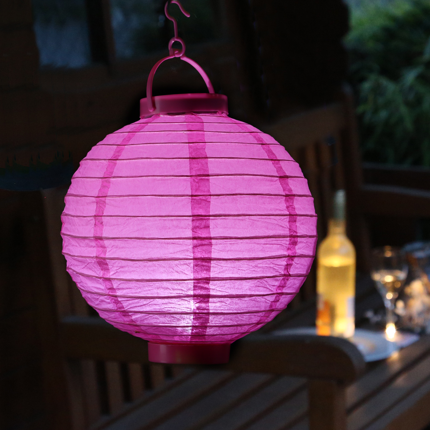 LED Lampion FESTIVAL - kaltweiße LED - D: 20cm - Montagehaken - 5er Set bunt