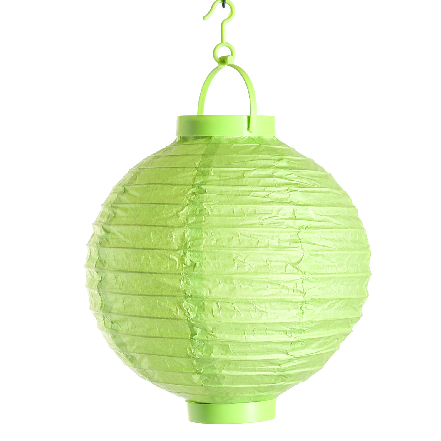 LED Lampion FESTIVAL - kaltweiße LED - D: 30cm - Montagehaken - grün