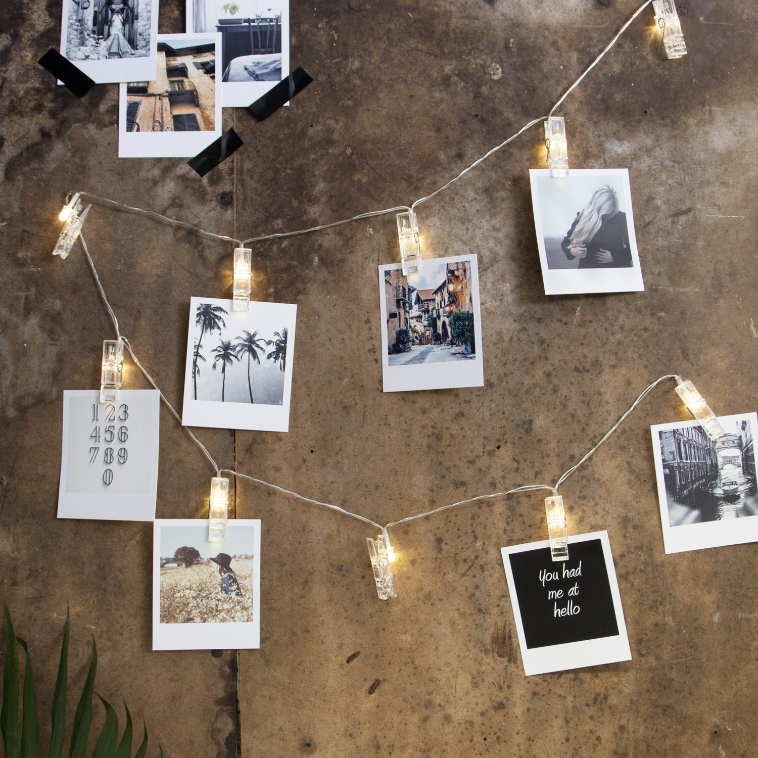 LED Clip Lichterkette - 10 Wäscheklammern für Fotos - warmweiße LED - 1,35m - Batterie - transparent
