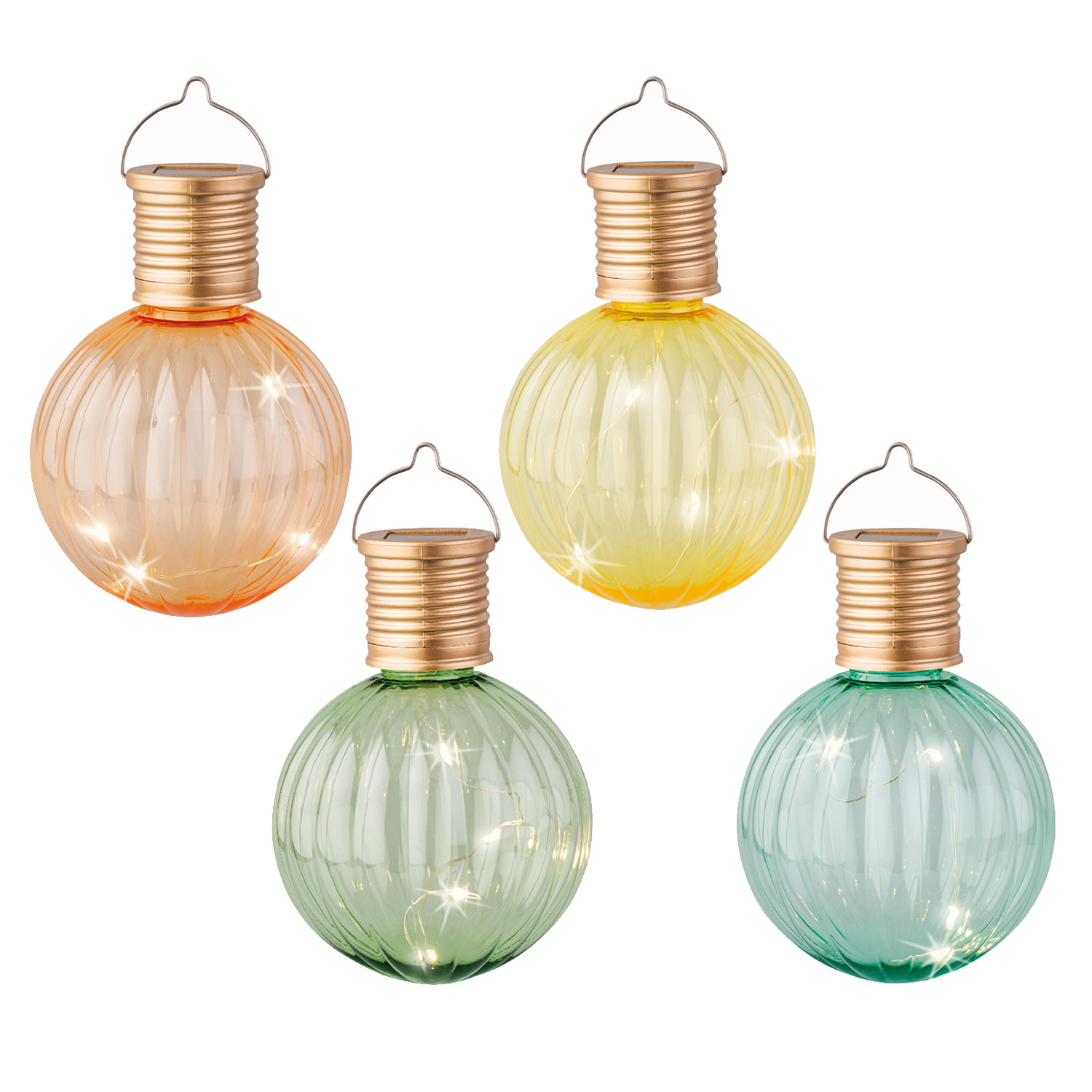 LED Solar Glühbirnen GLOW - Kugelleuchten - wamweiße LED - H: 11cm - Lichtsensor - bunt - 4er Set